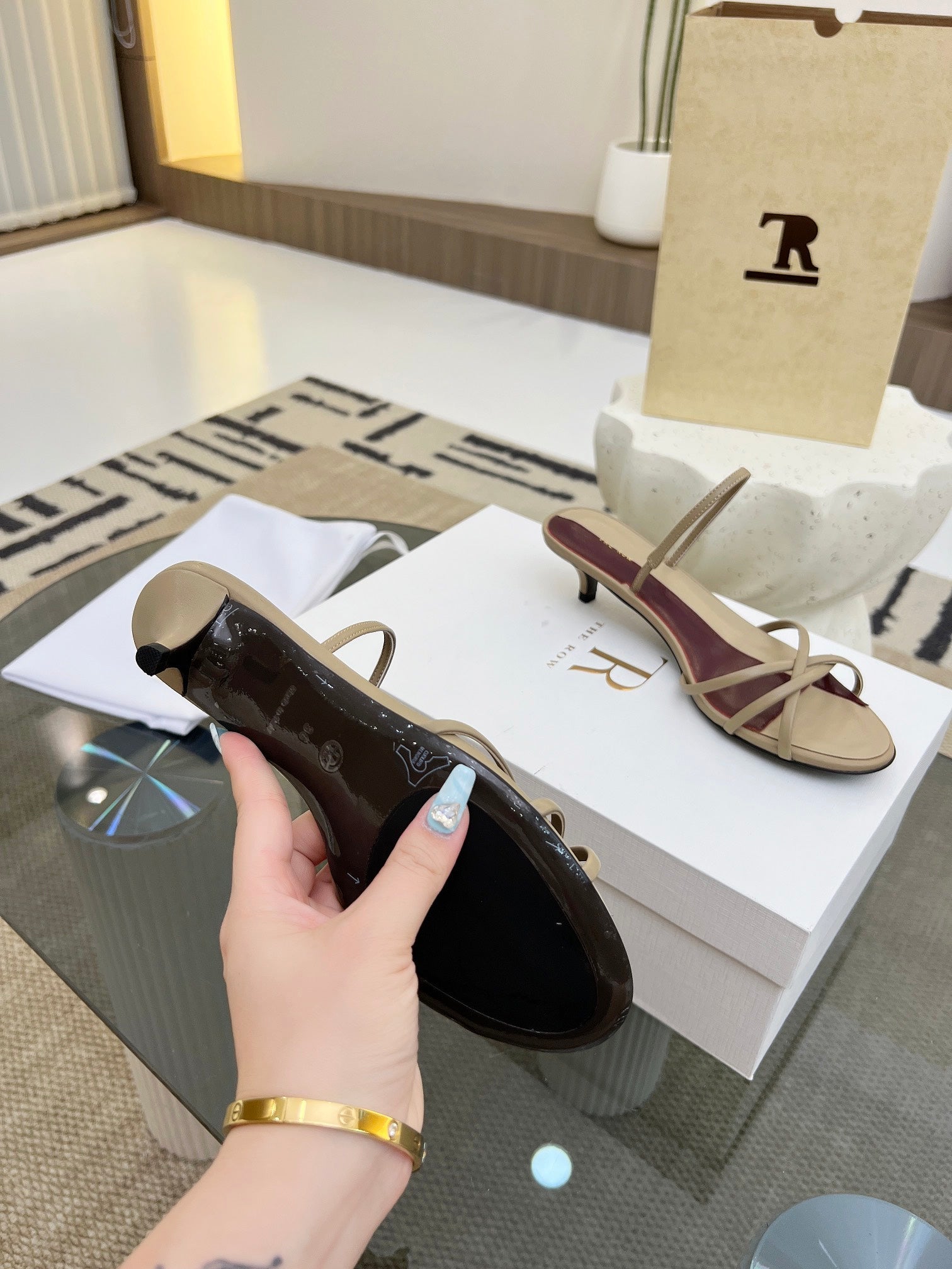 The Row 26s Strappy Sandals Beige Burgundy Lambskin 997832