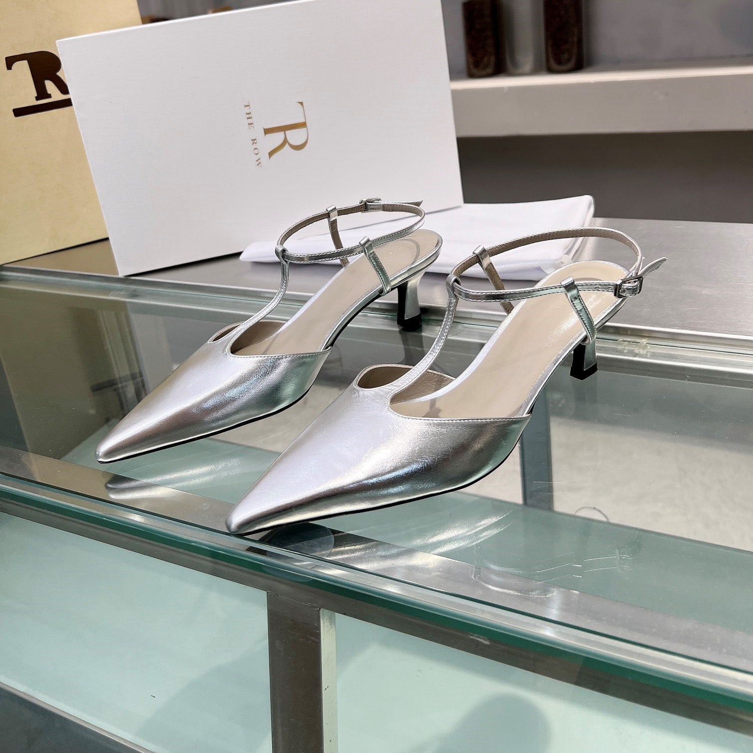 The Row 26s Pointed-Toe Slingbacks Sliver Lambskin 997833