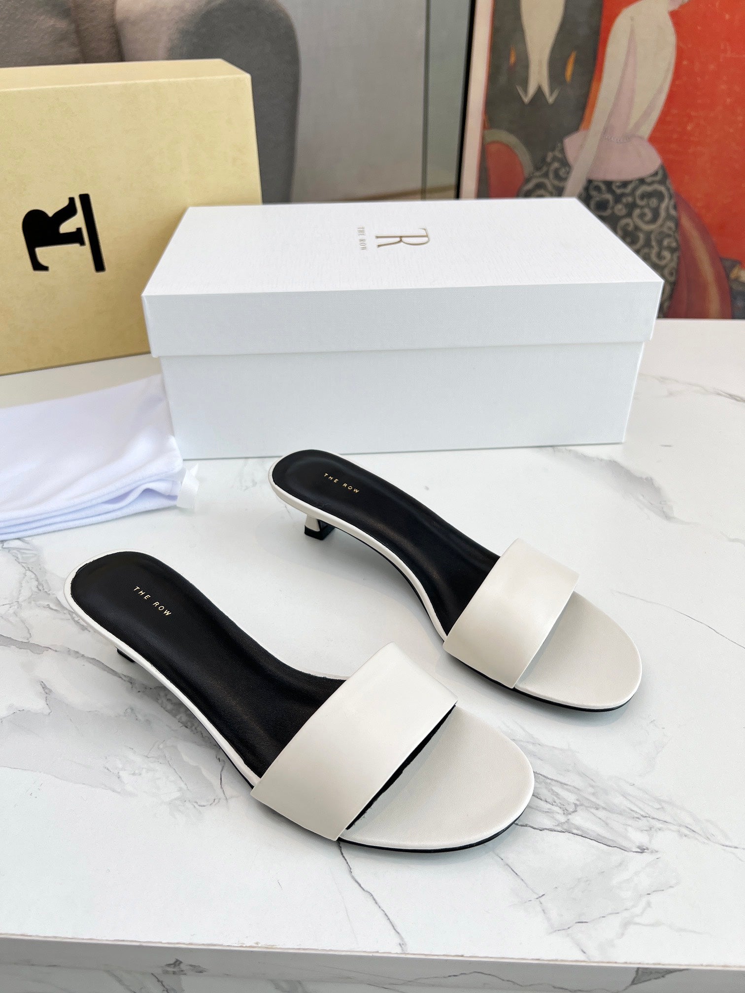 The Row 26s Kitten Heel Slippers White Lambskin 997837