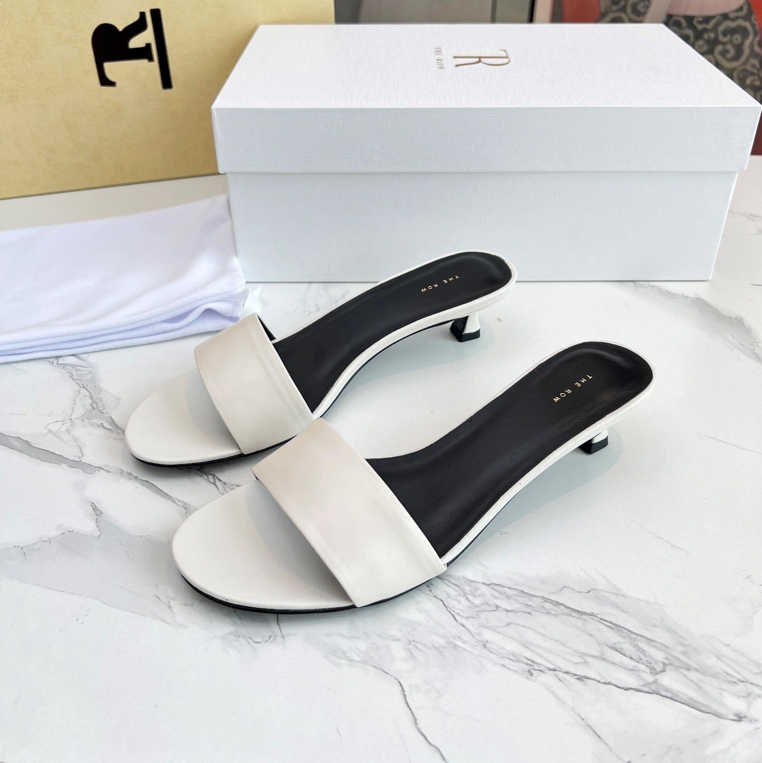 The Row 26s Kitten Heel Slippers White Lambskin 997837