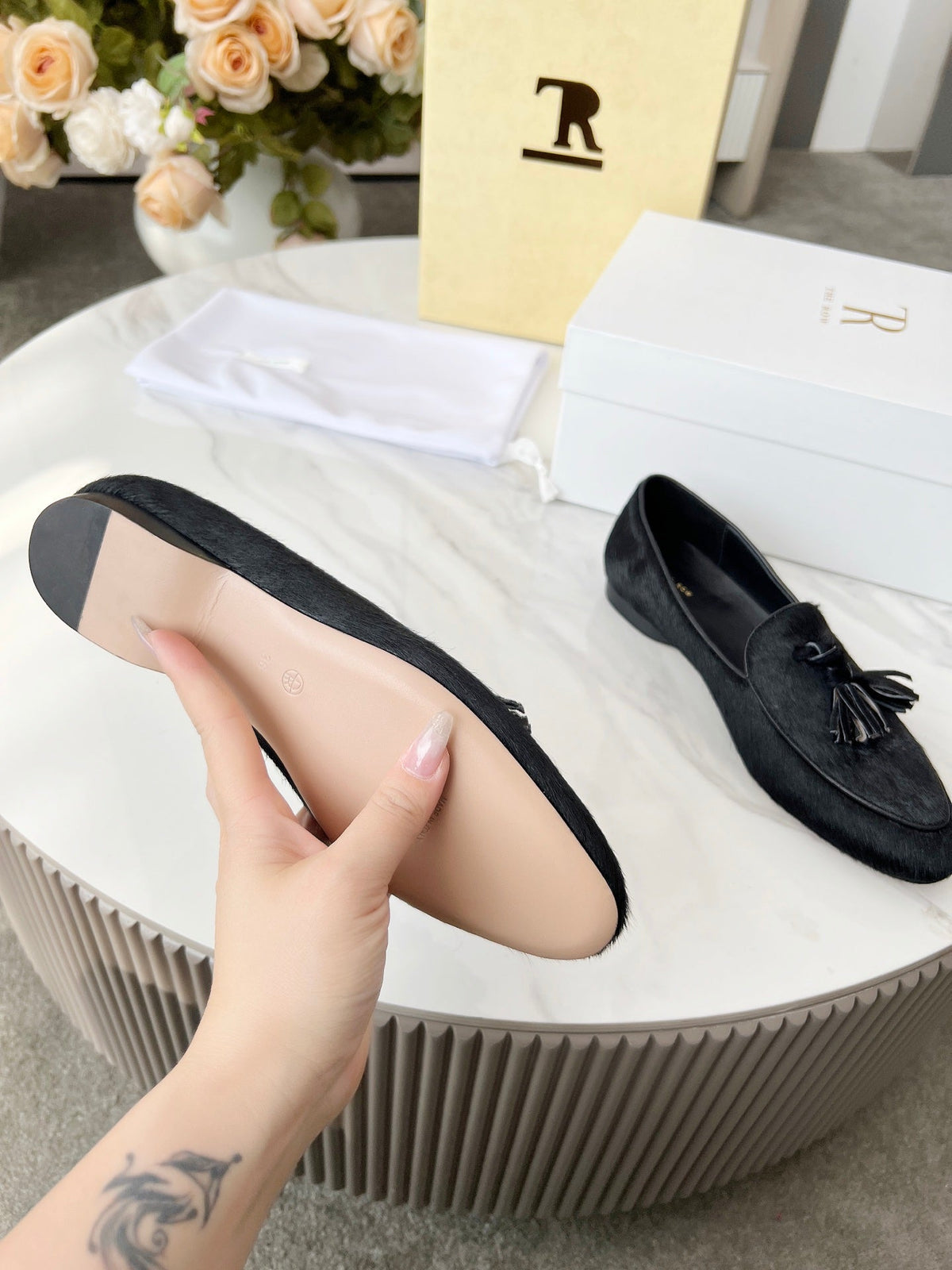 The Row 26s Tassel Loafer Flat Black Pony Hair 146474