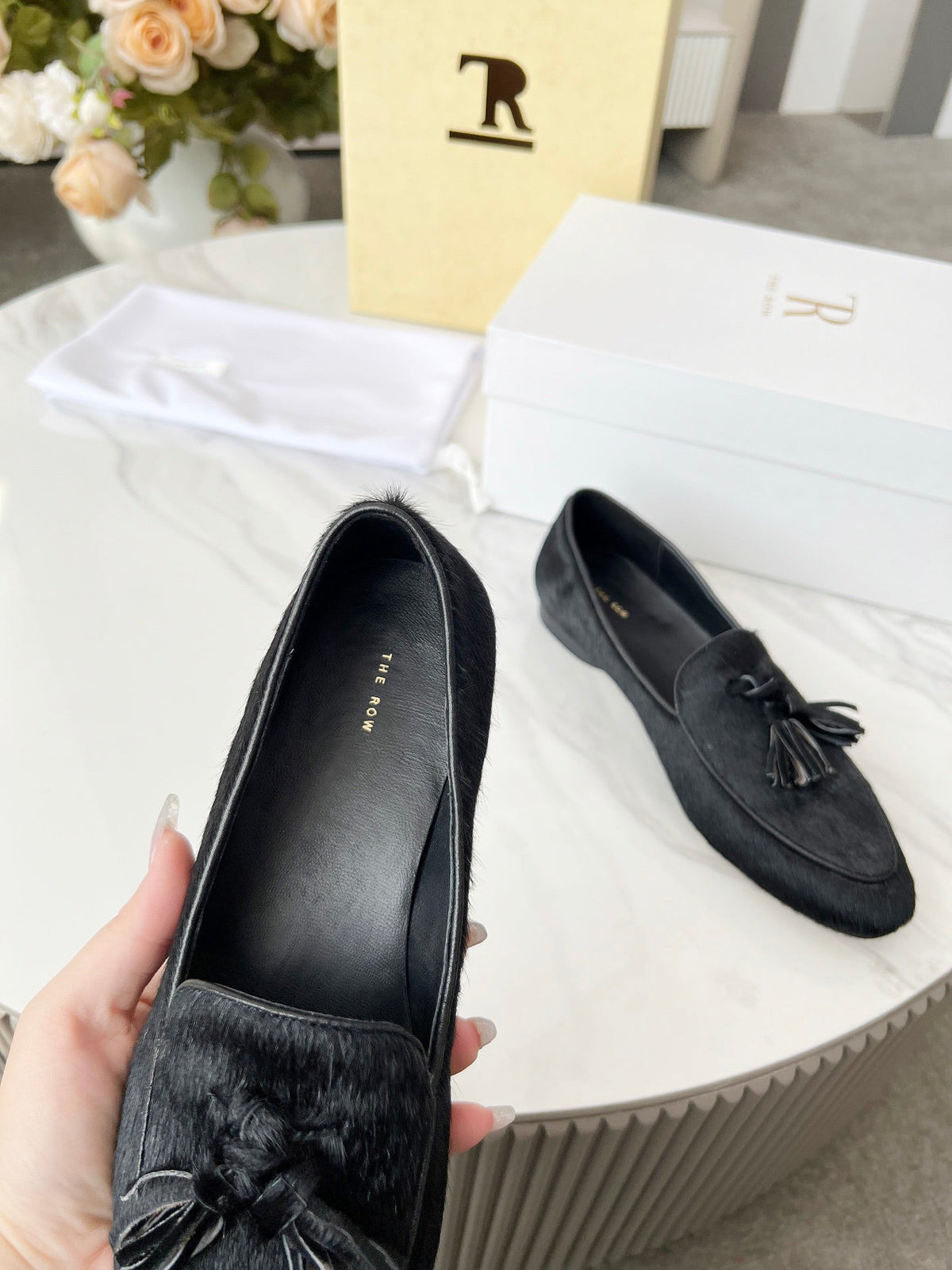 The Row 26s Tassel Loafer Flat Black Pony Hair 146474