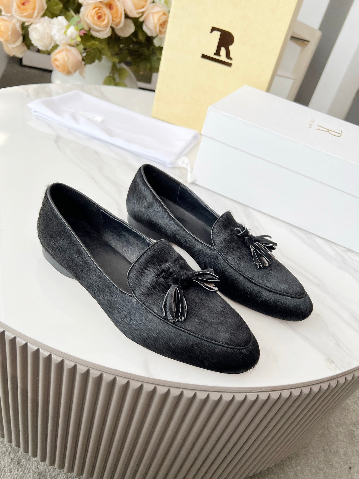 The Row 26s Tassel Loafer Flat Black Pony Hair 146474