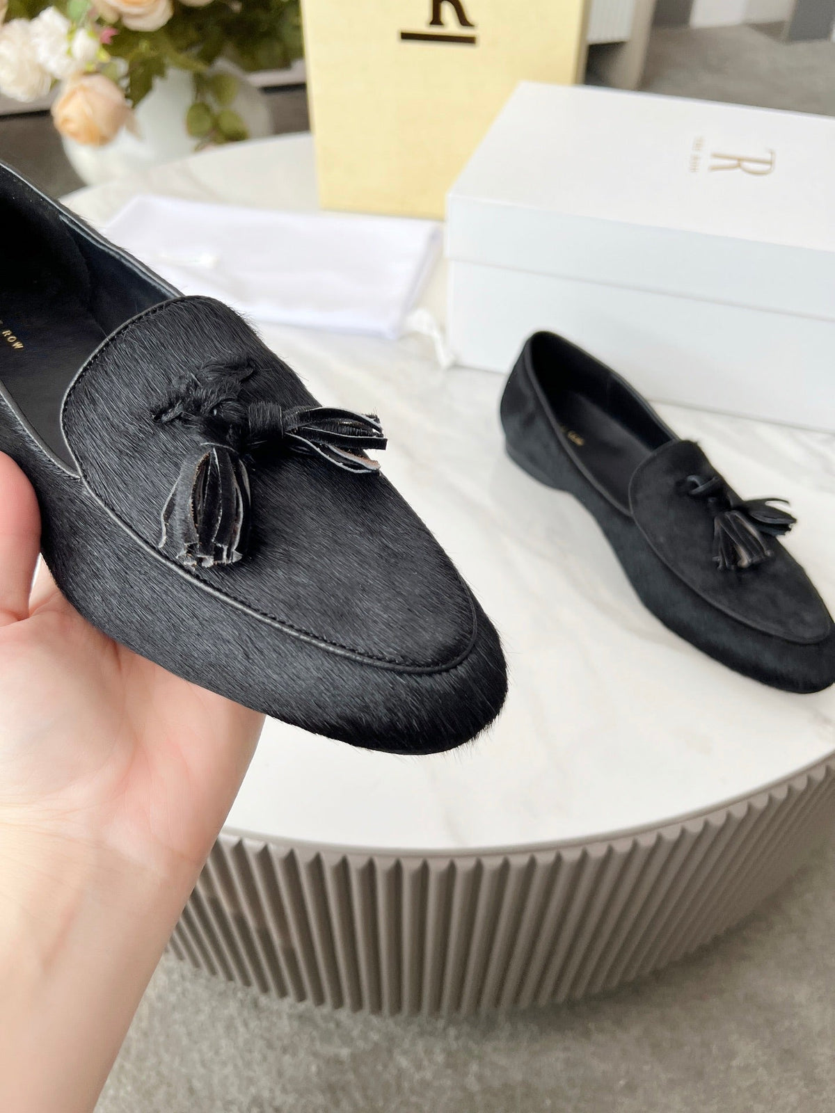 The Row 26s Tassel Loafer Flat Black Pony Hair 146474