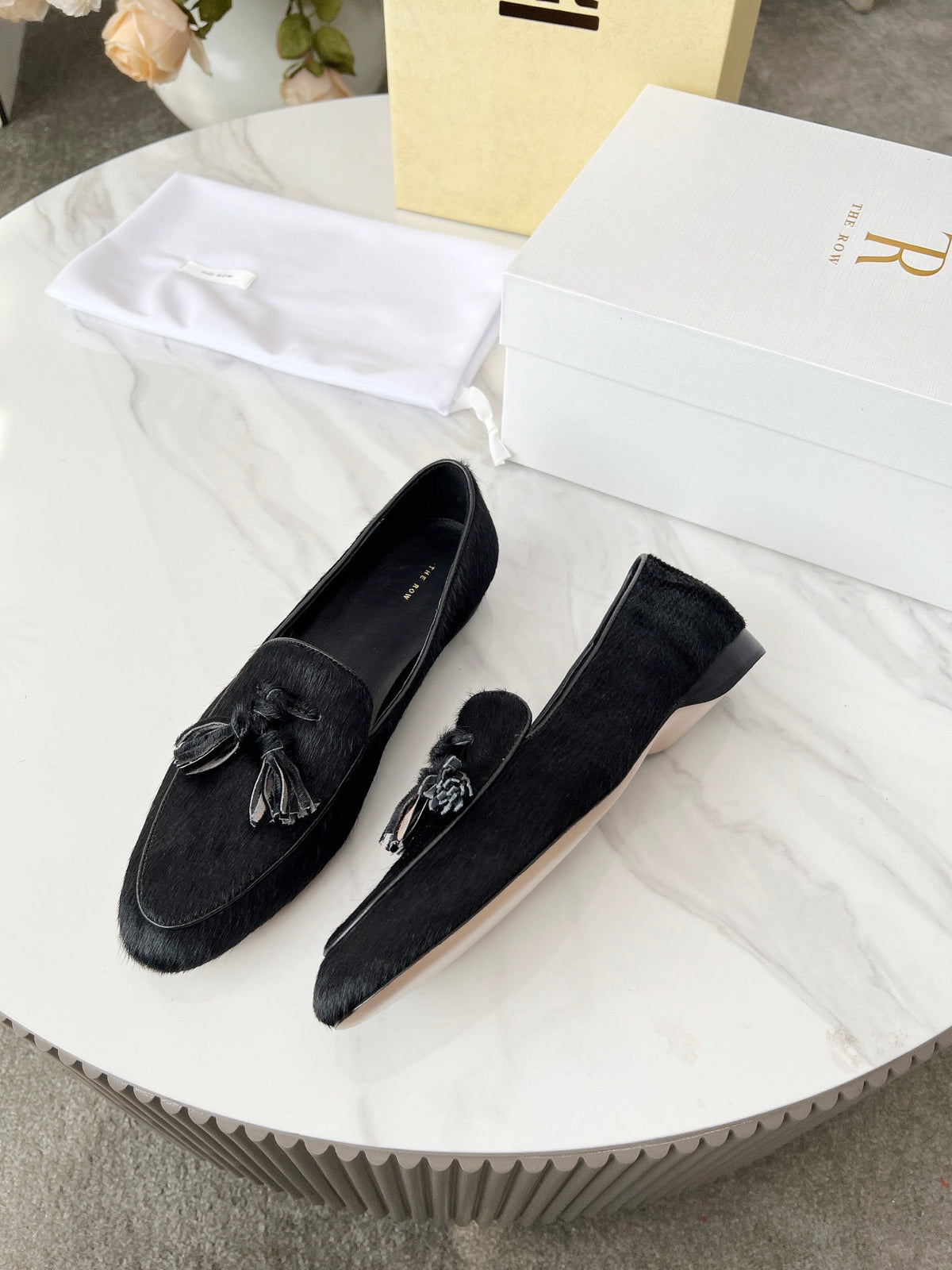The Row 26s Tassel Loafer Flat Black Pony Hair 146474
