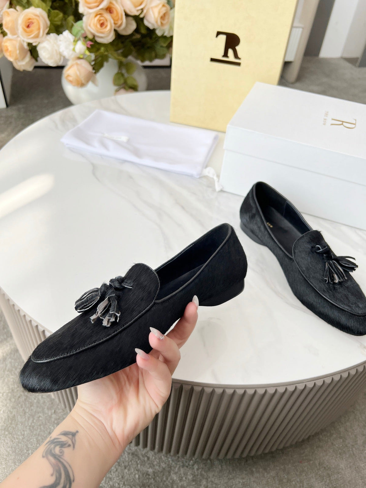 The Row 26s Tassel Loafer Flat Black Pony Hair 146474