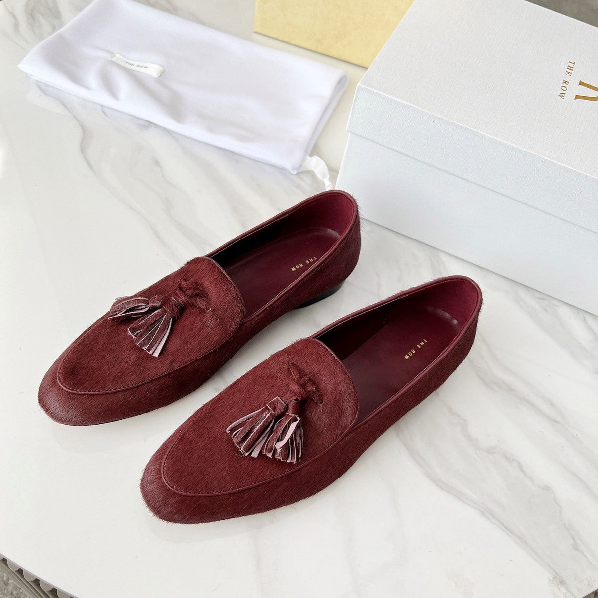 The Row 26s Tassel Loafer Flat Burgundy Pony Hair 146476