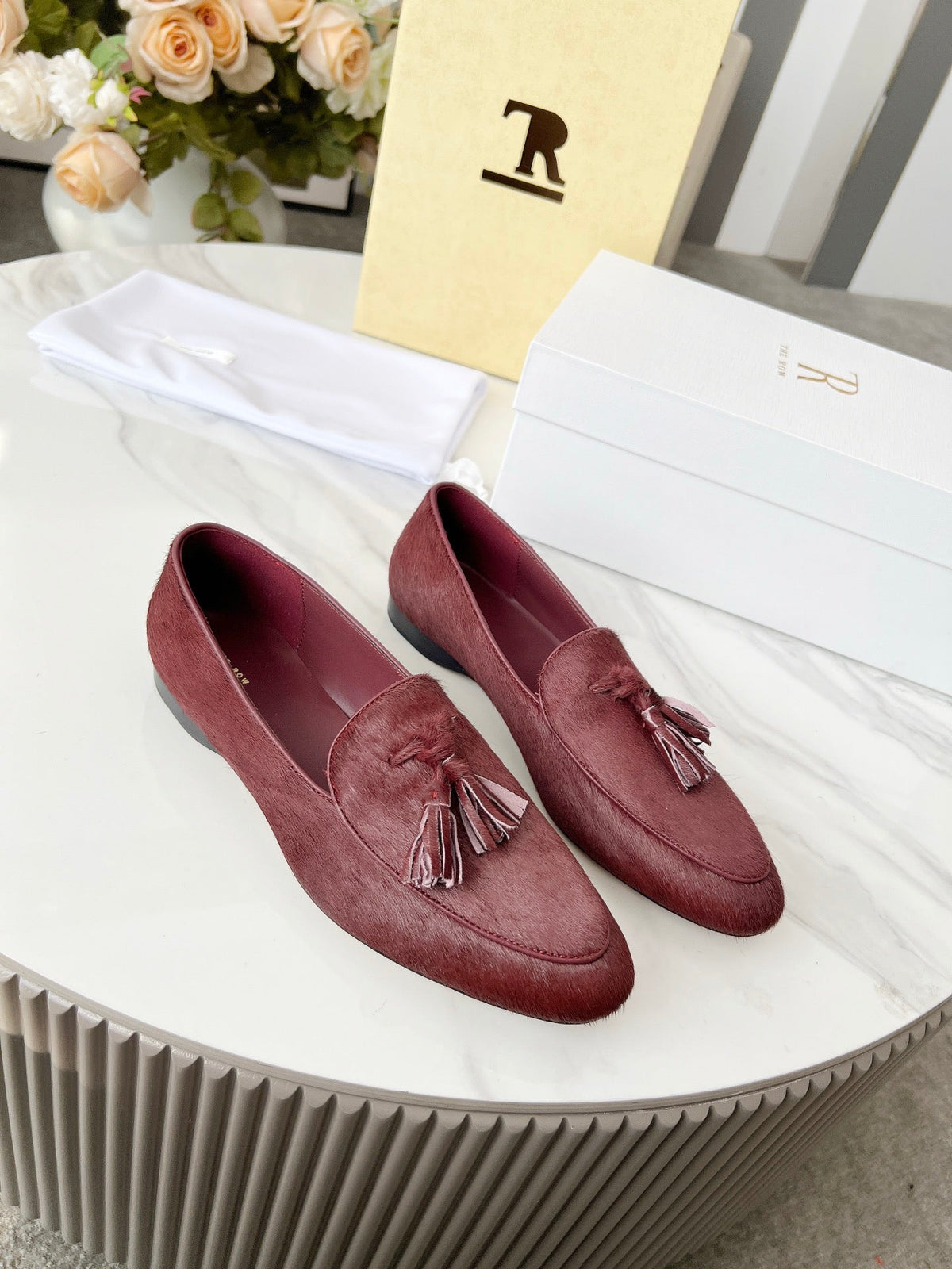The Row 26s Tassel Loafer Flat Burgundy Pony Hair 146476
