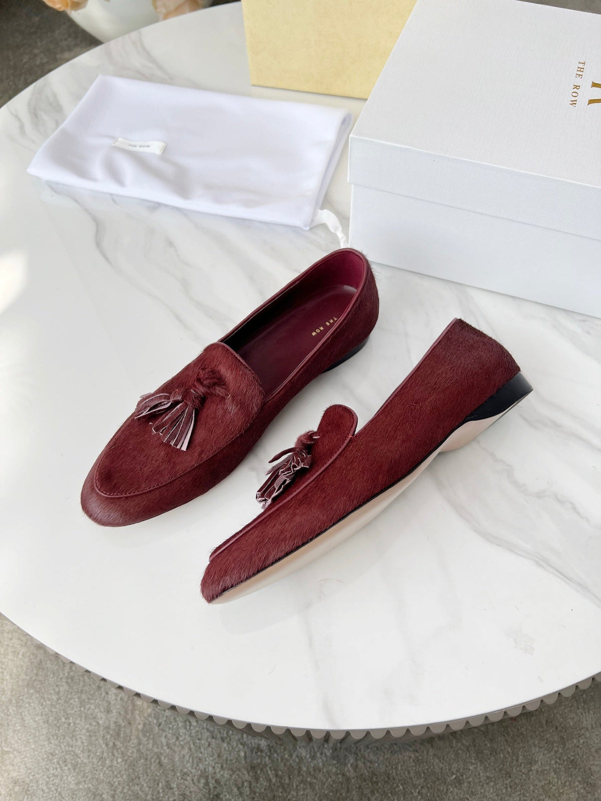 The Row 26s Tassel Loafer Flat Burgundy Pony Hair 146476