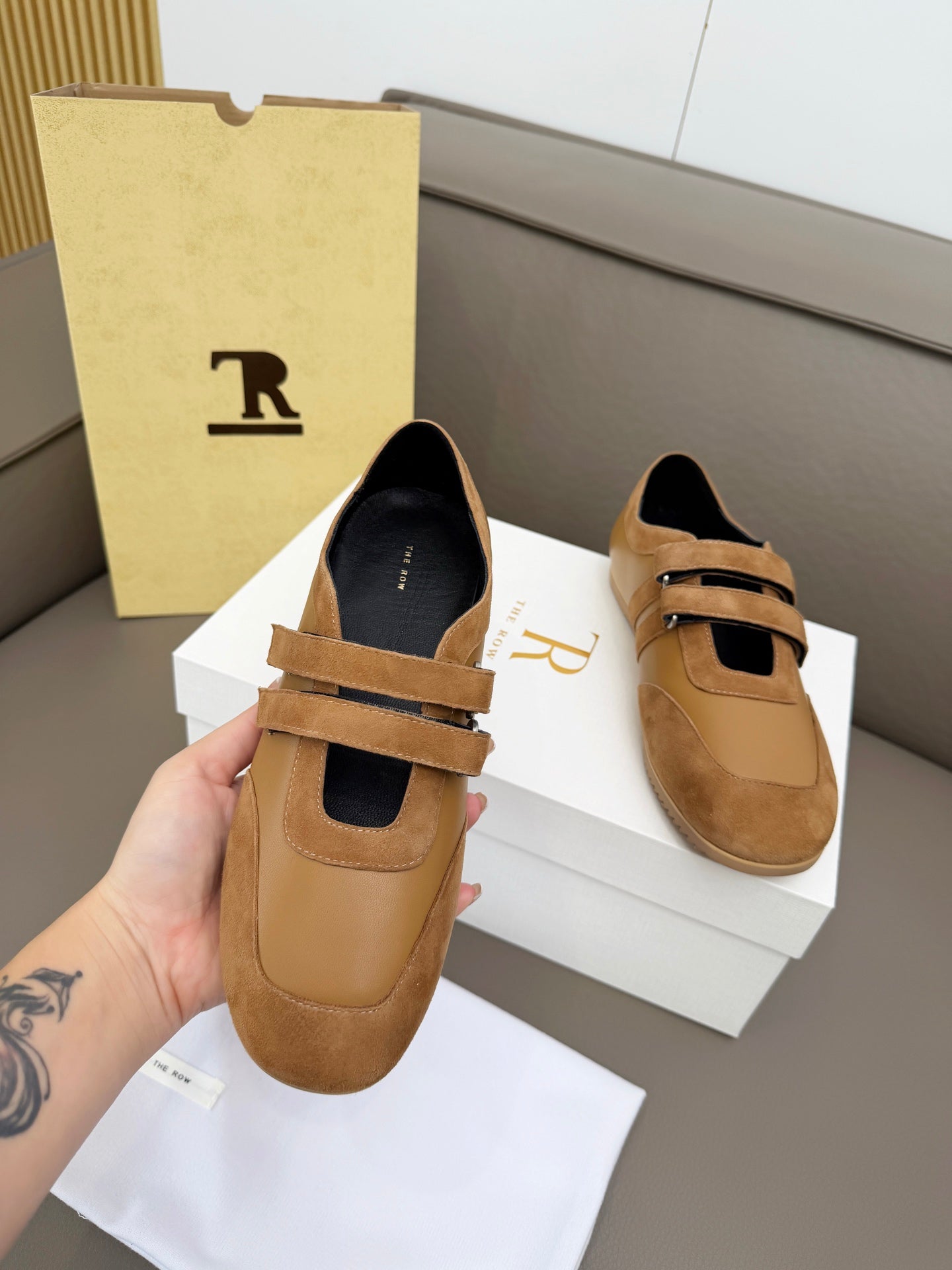 The Row Adjustable Strap Sneakers Brown Suede 832658