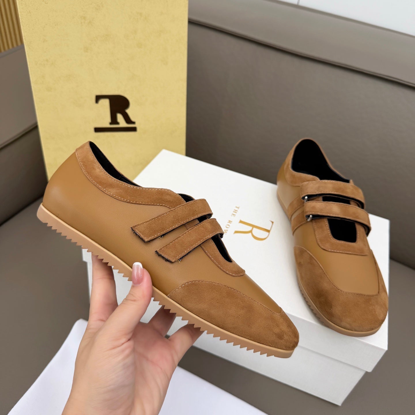 The Row Adjustable Strap Sneakers Brown Suede 832658