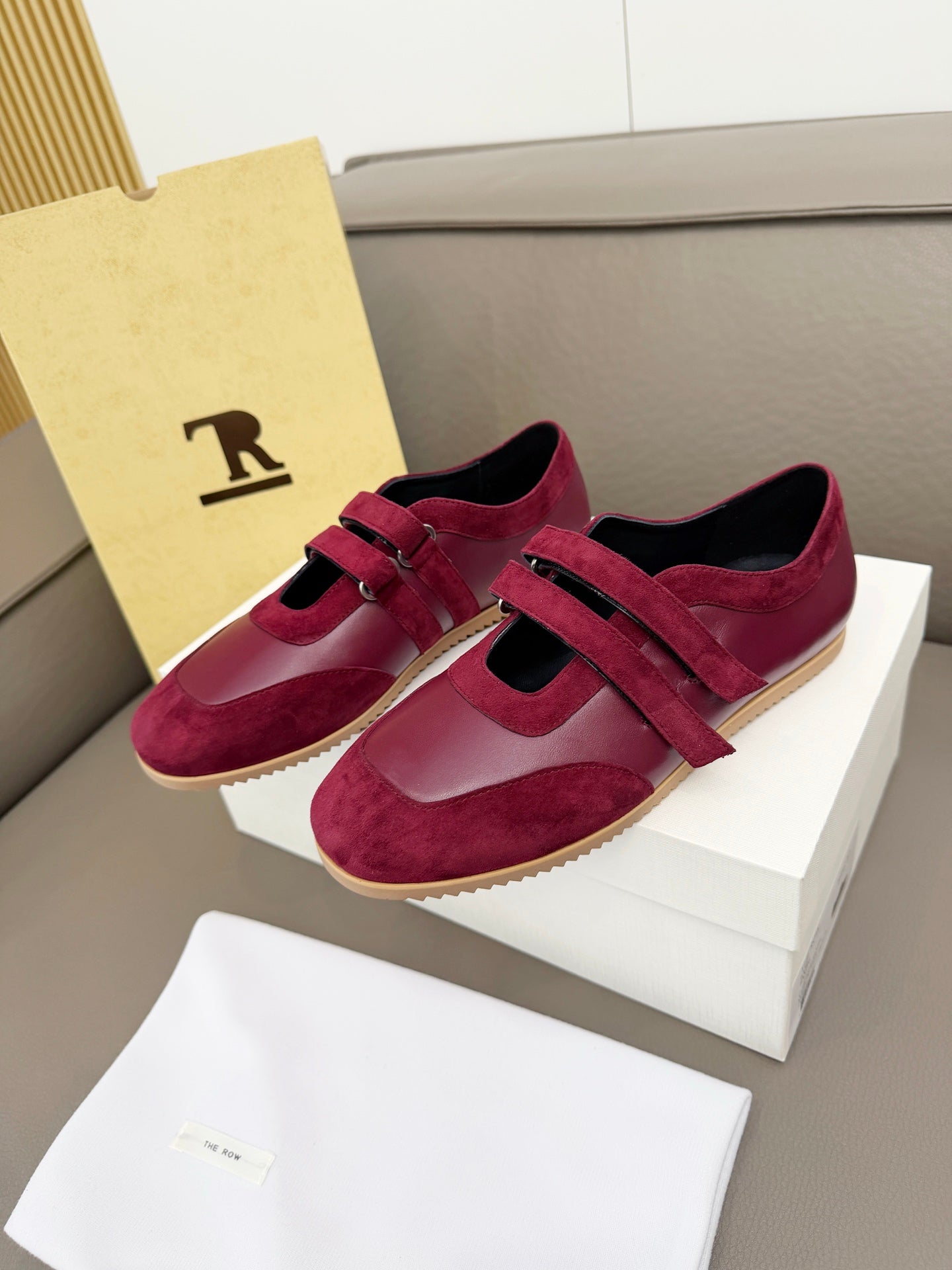 The Row Adjustable Strap Sneakers Burgundy Suede 832656