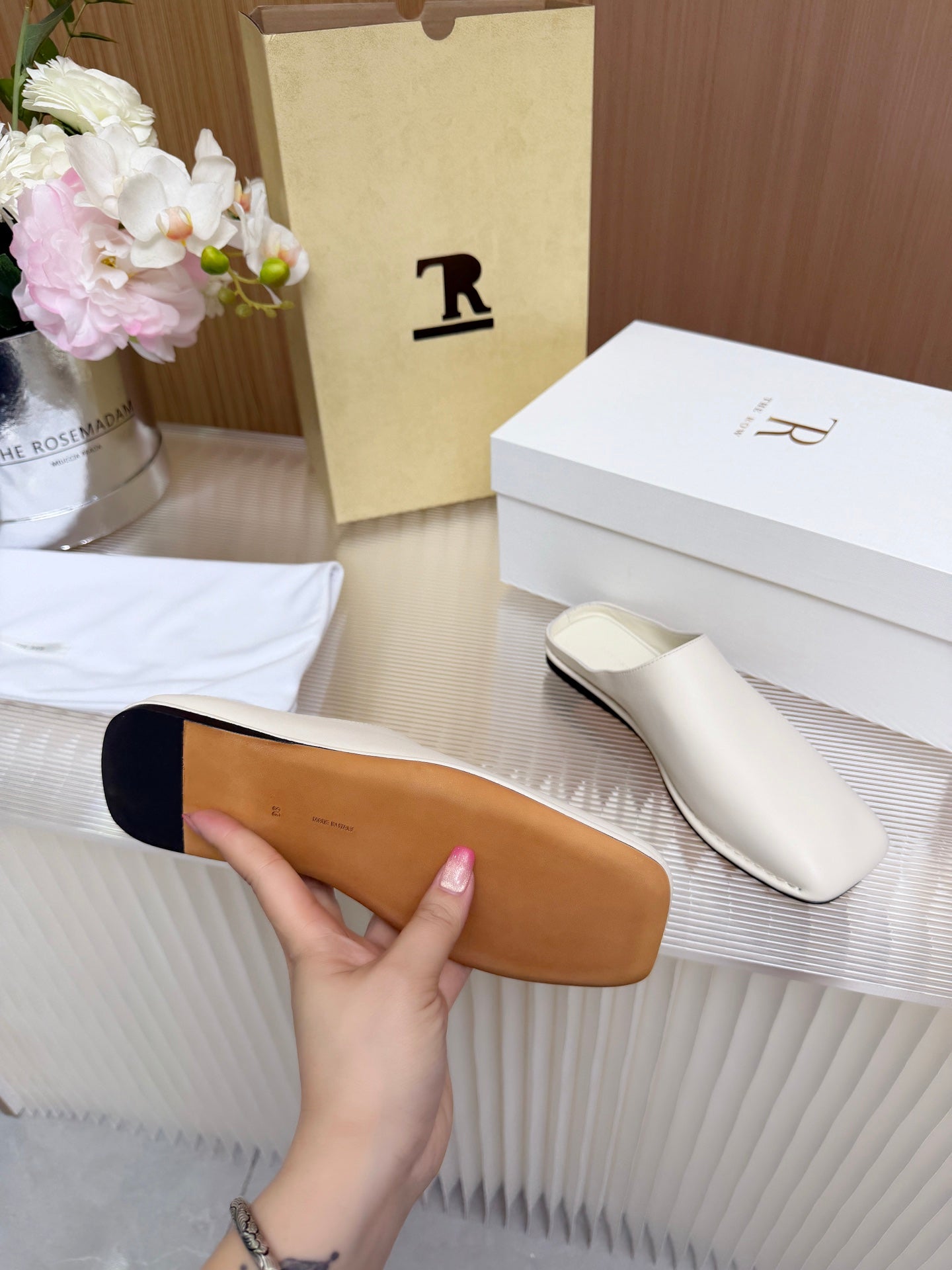 The Row Piper Slide White Leather 707516
