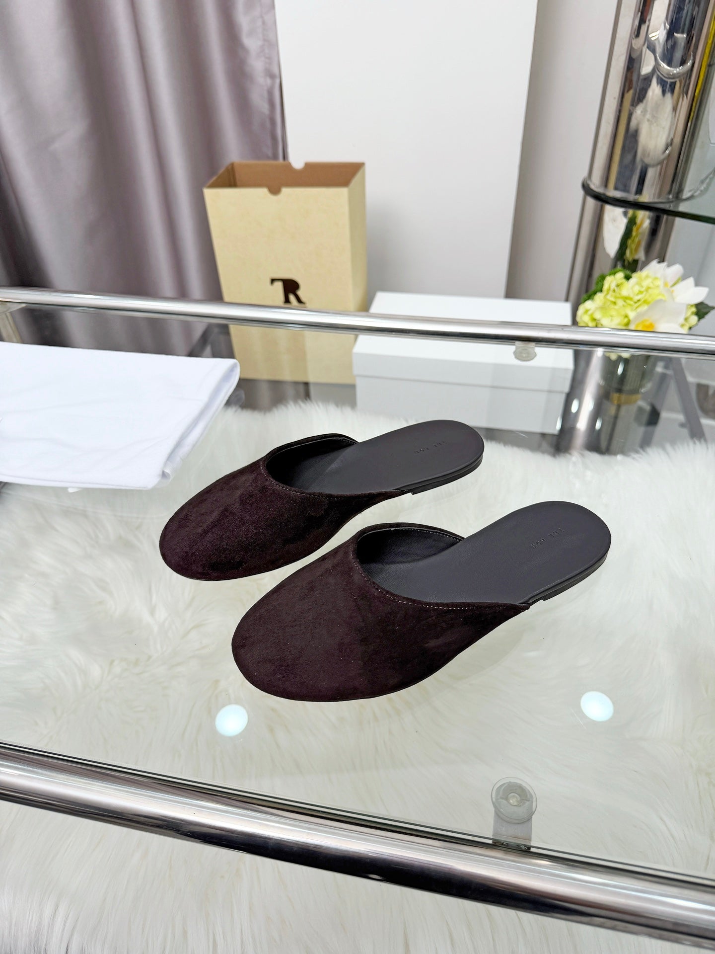 The Row Sleeper Two Slippers Coffee Suede 707570