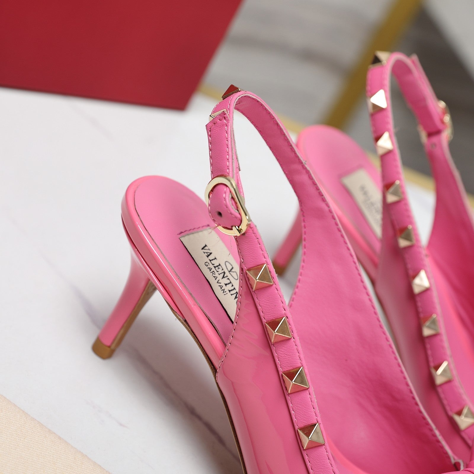 Valentino Rockstud Bow Slingback Fusca Pink Patent Leather Pump 60mm