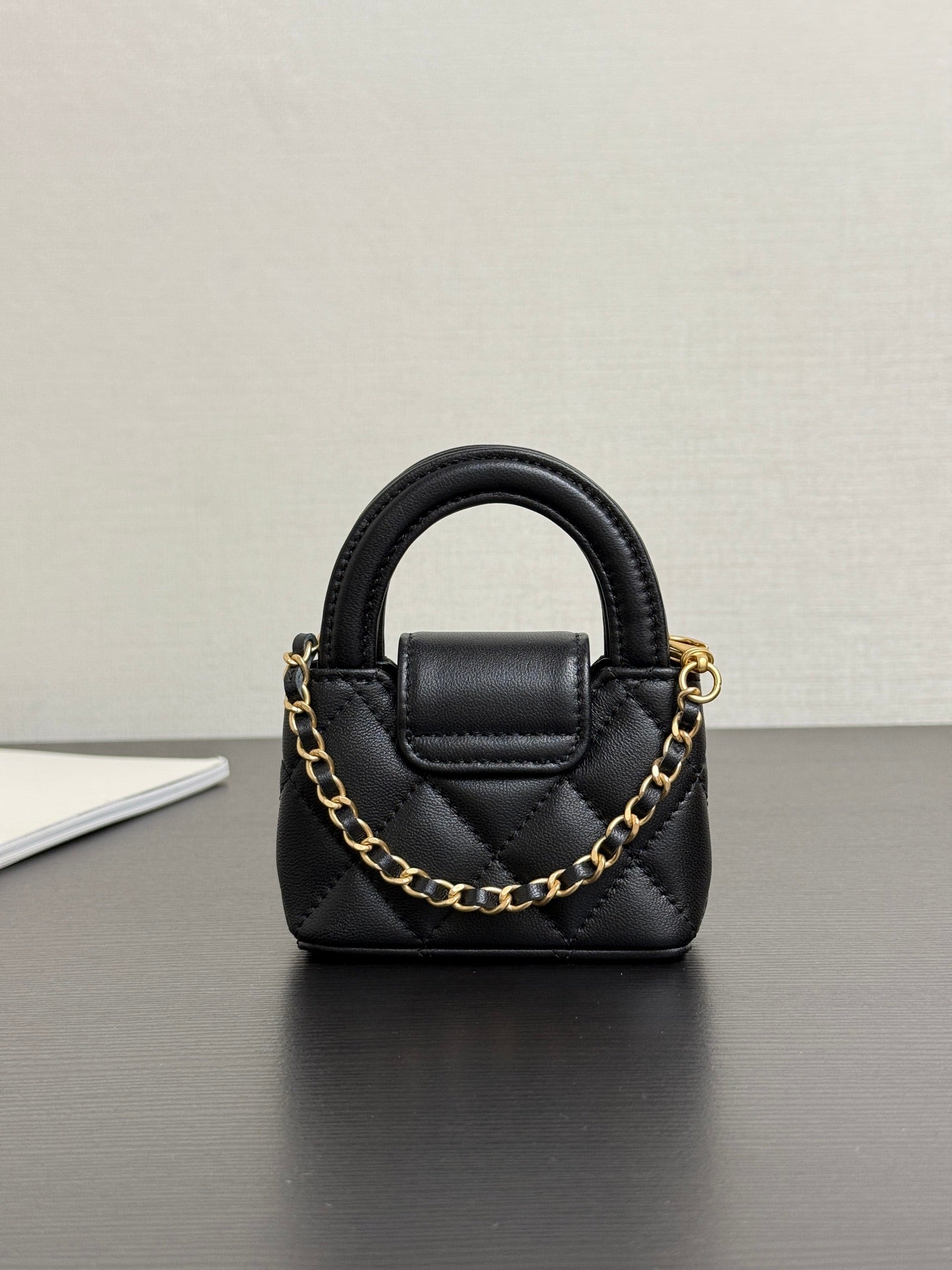 CC Mini Kelly Bag Charm Black Lambskin
