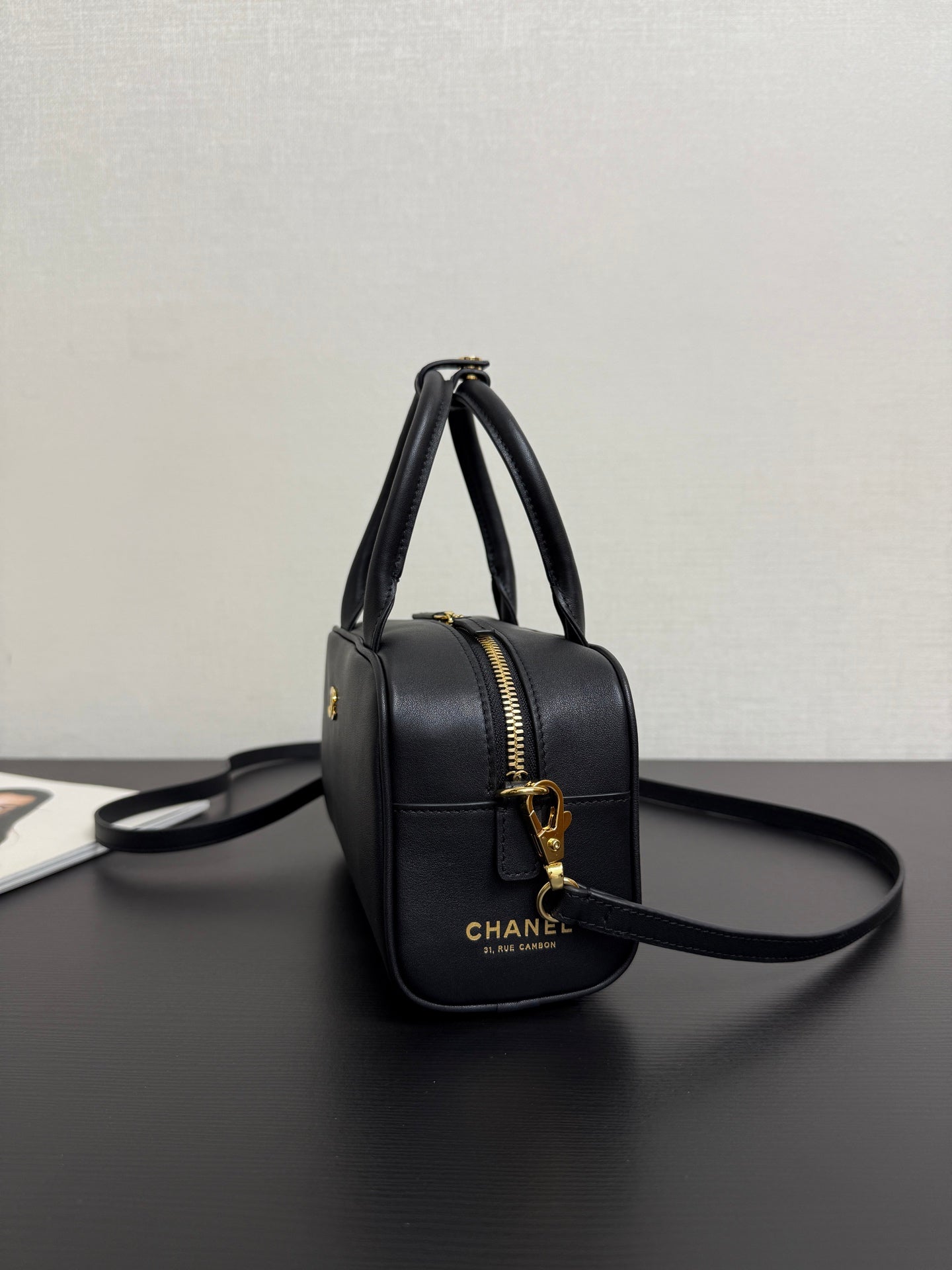 CC 26B Mini Bowling Balls Bag Black Calfskin