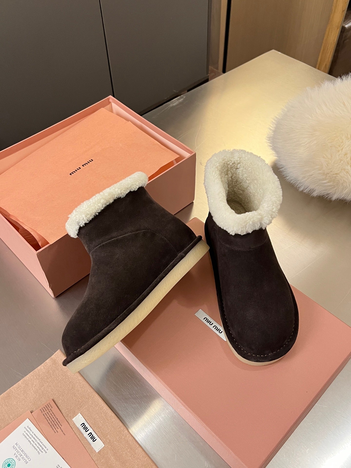Miumiu 25 Boot Chocolate Brown Mix White Suede Wool 510222