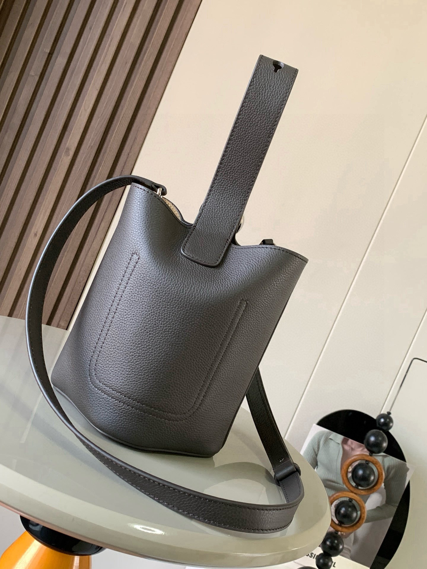 Loewe Mini Pebble Bucket Bag Taupe Grained Calfskin