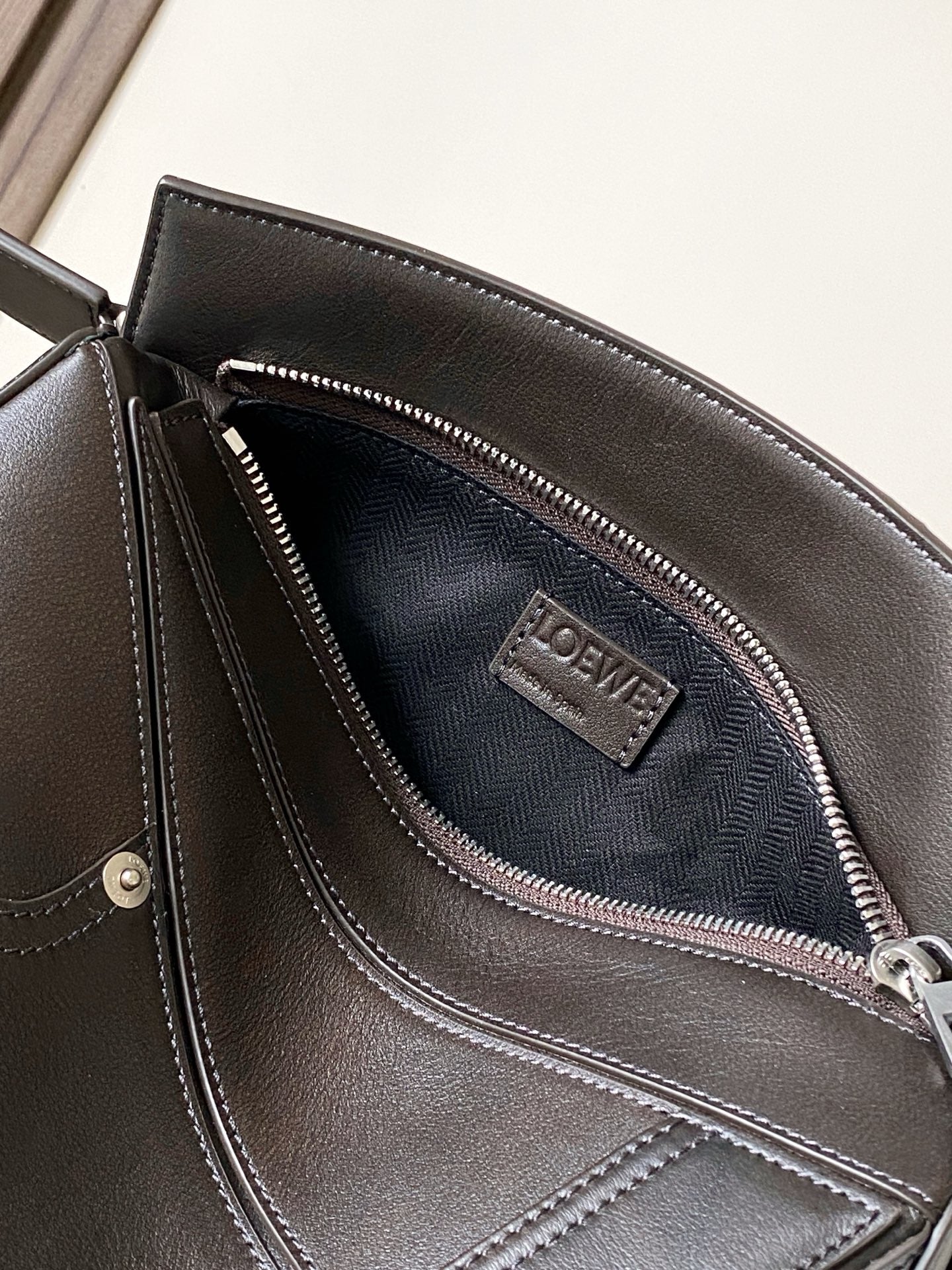 Loewe Panta Small Puzzle Bag 24cm Chocolate Glossy Calfskin