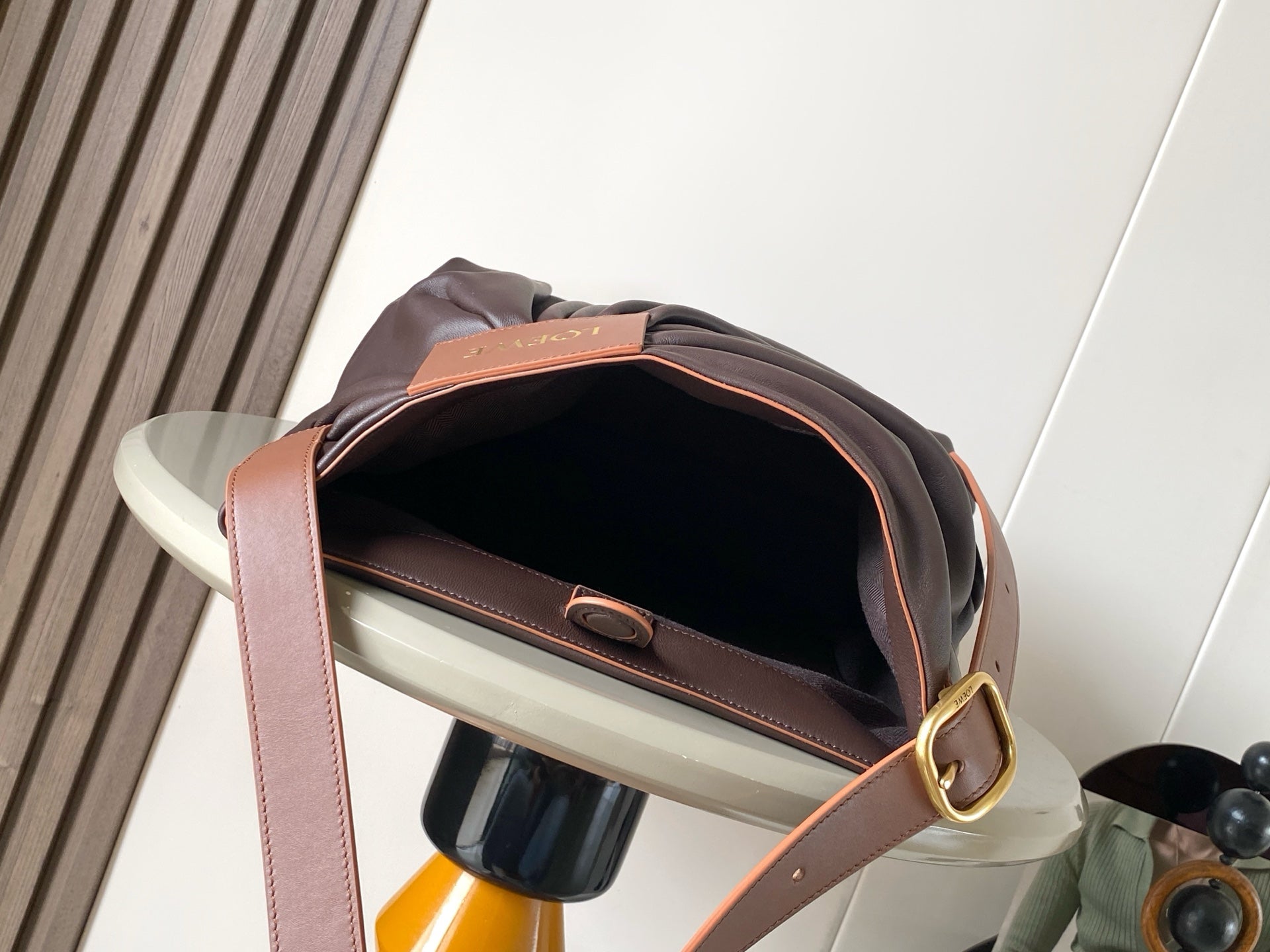 Loewe Draped Leather Tote Bag Chocolate Lambskin
