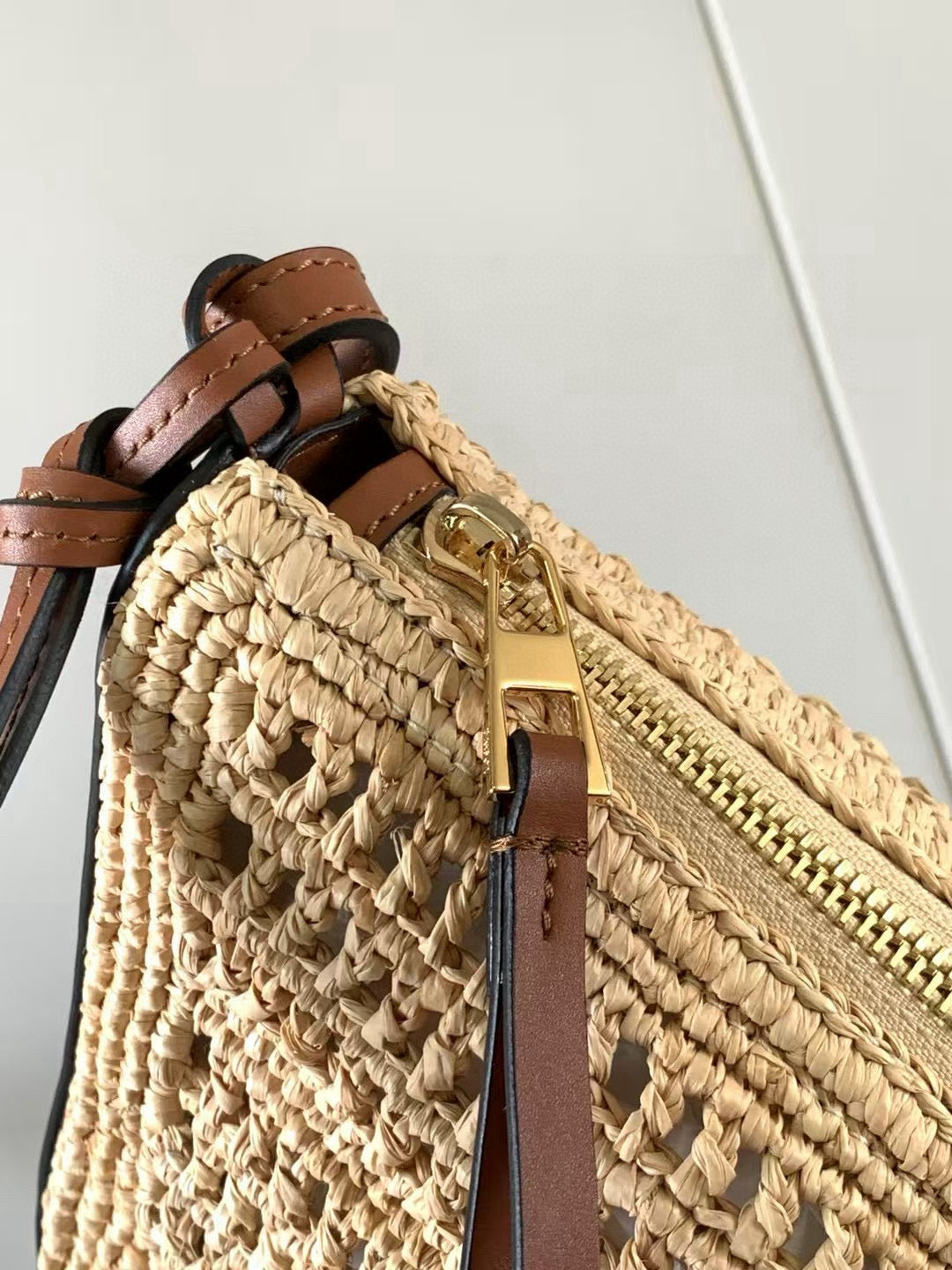 Loewe Ibiza Mini Hammock Hobo Bag Brown Beige Raffia Leather 289314