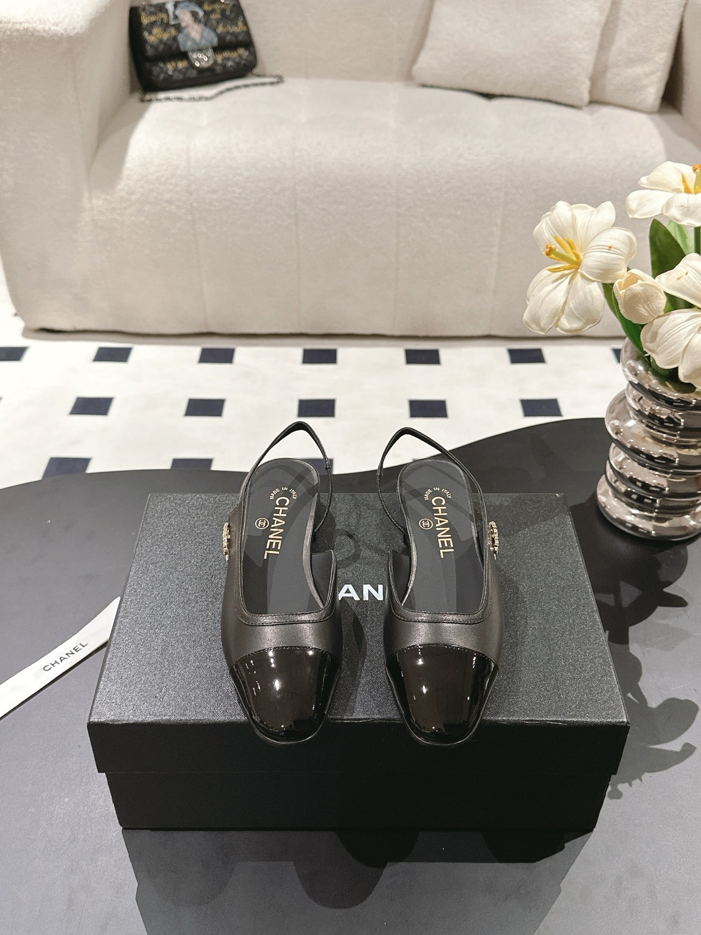 cc 2024k slingback 30mm black pattern calfskin 237500