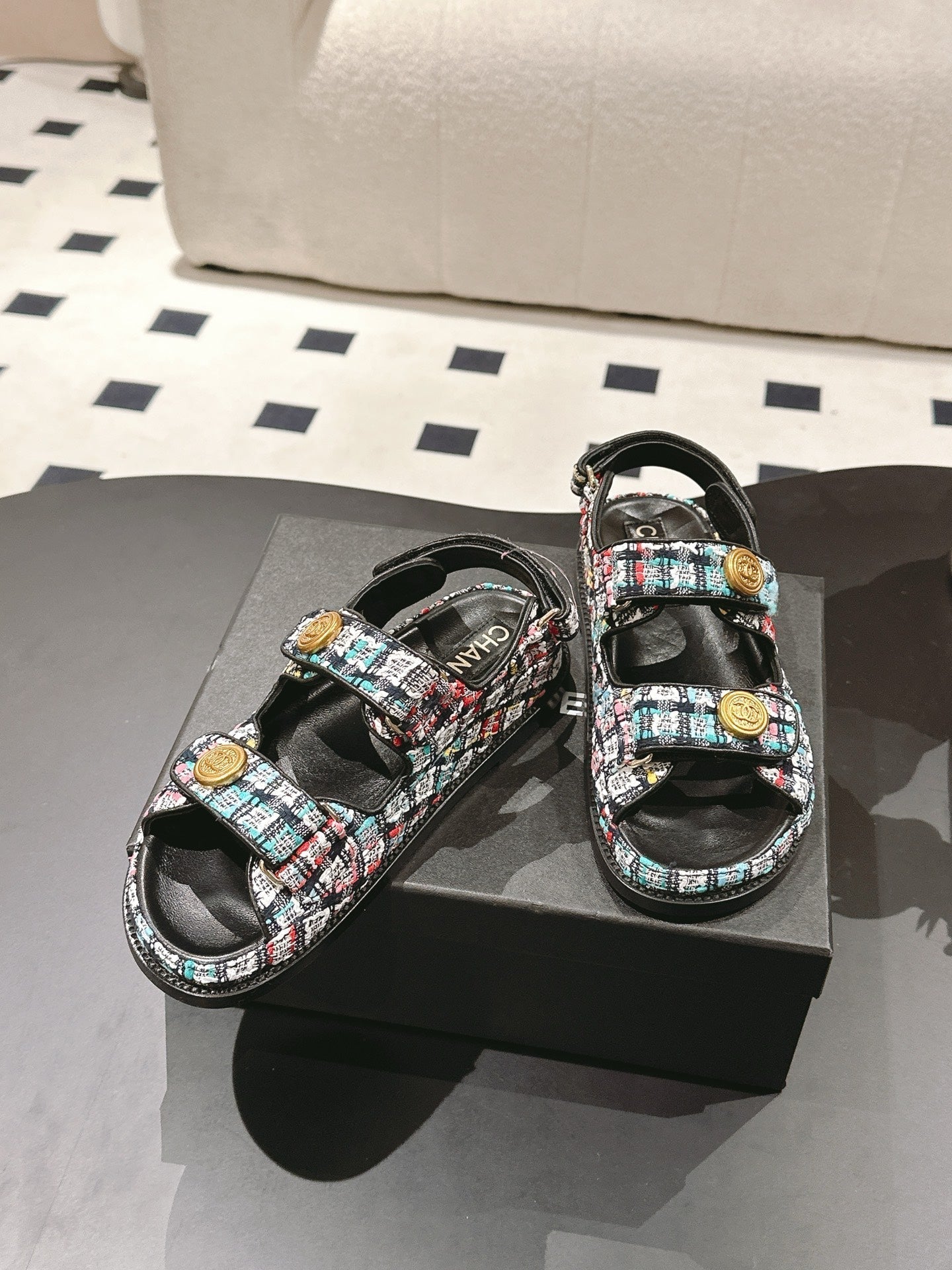 cc 25p dad sandal black colorful tweed 237566