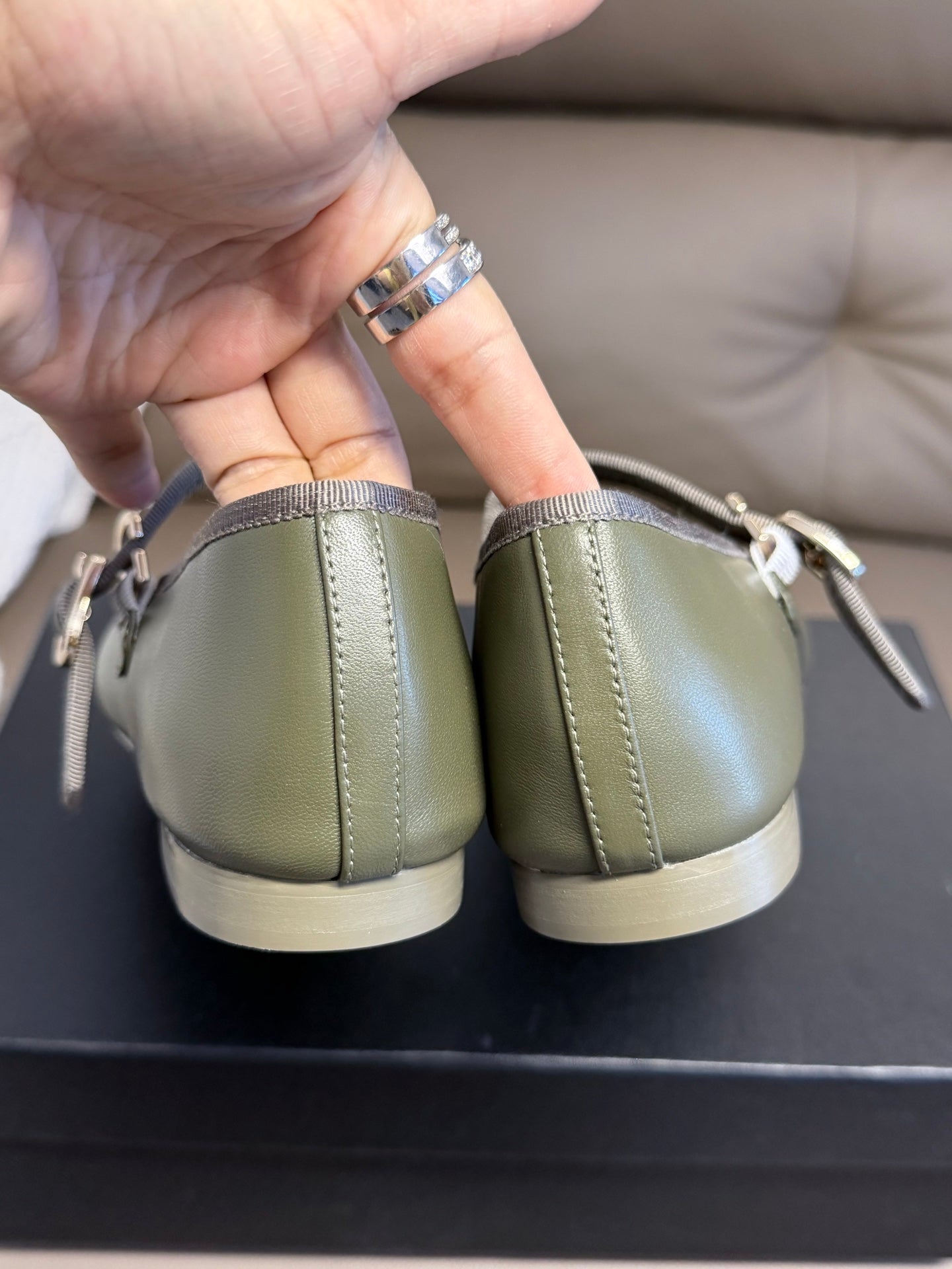 CC 26s Flat Mary Jane Olive Sheepskin 995830
