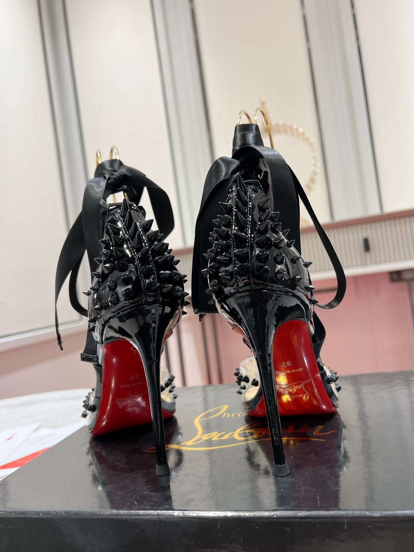 CL Mechante Reine Pumps 100mm Spike Patent PVC Black