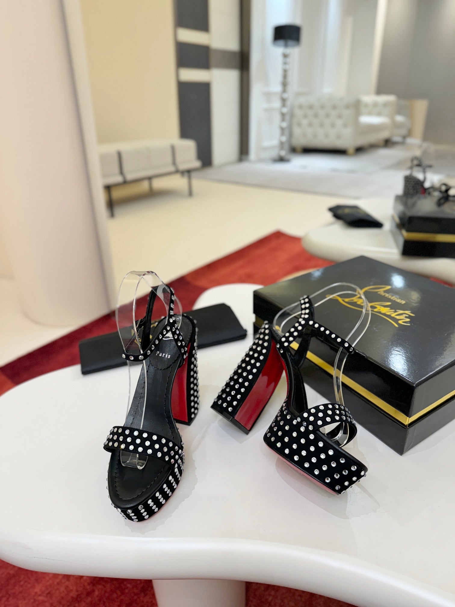 CL Movida Jane Strass Sandal 13cm Black Calfskin 825364