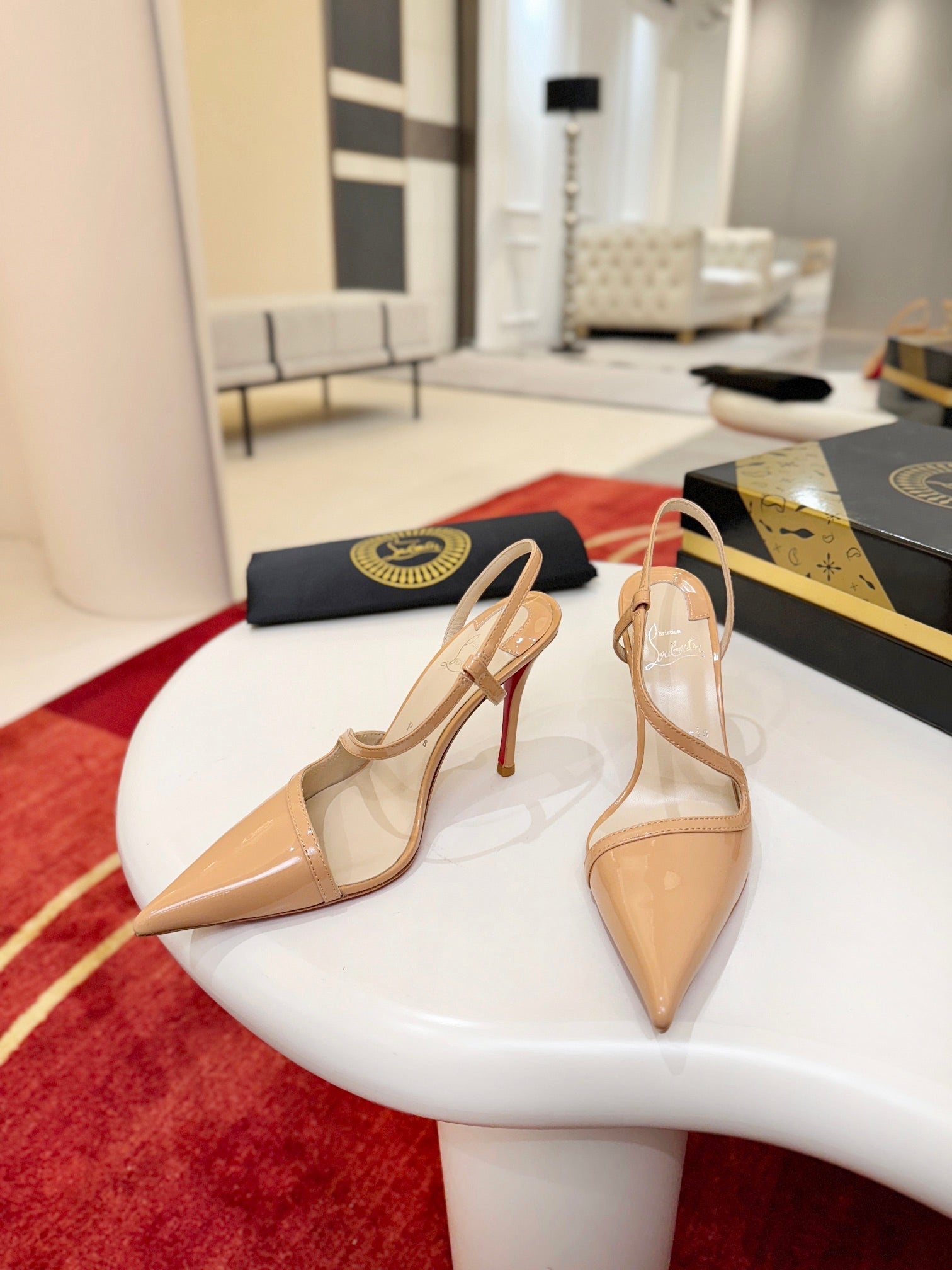 CL Rosa Z Slingback 10cm Beige Glossy Paint Leather 825374