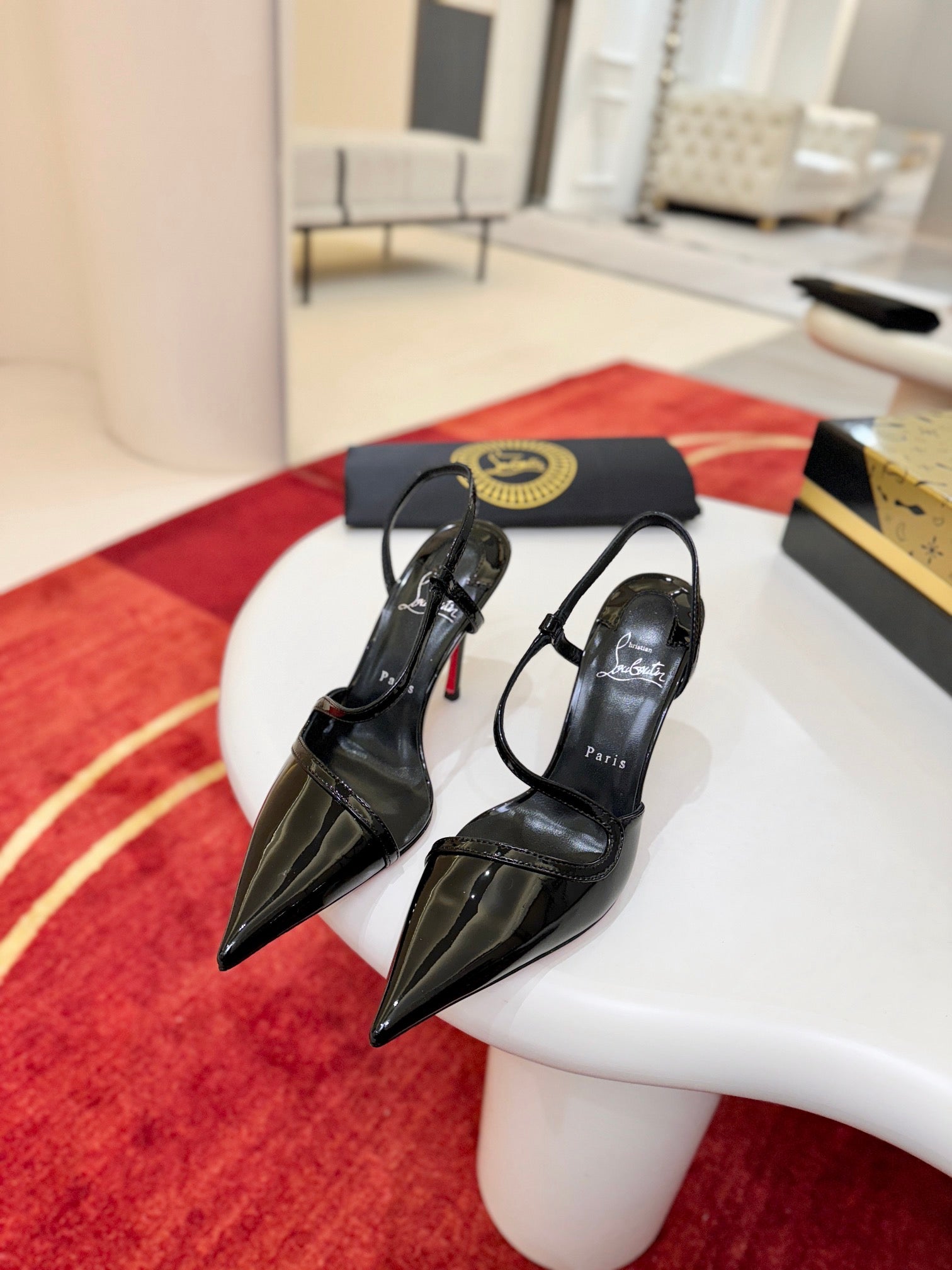 CL Rosa Z Slingback 10cm Black Glossy Paint Leather 825375