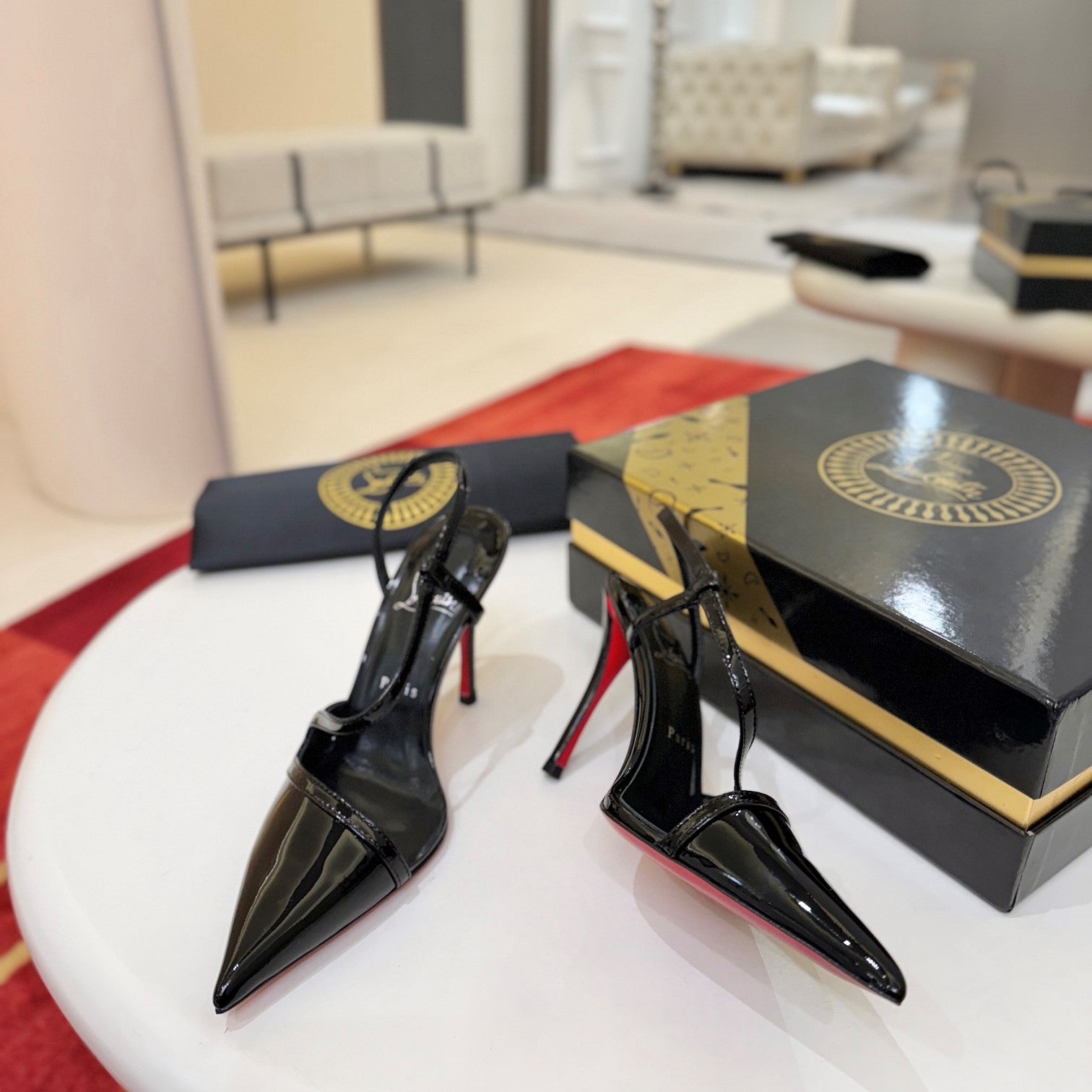 CL Rosa Z Slingback 10cm Black Glossy Paint Leather 825375