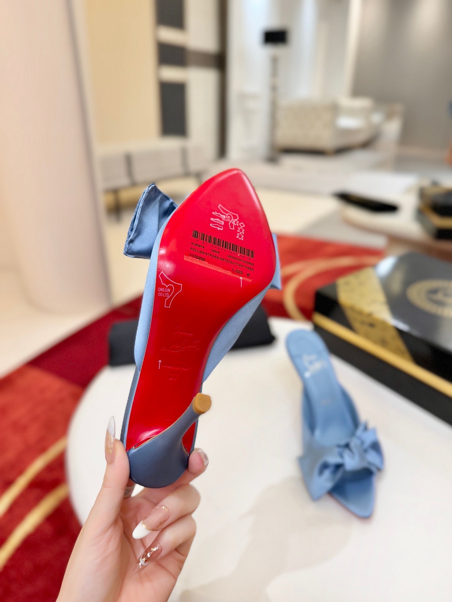 CL Matricia Sandals 10cm Blue Satin 825377