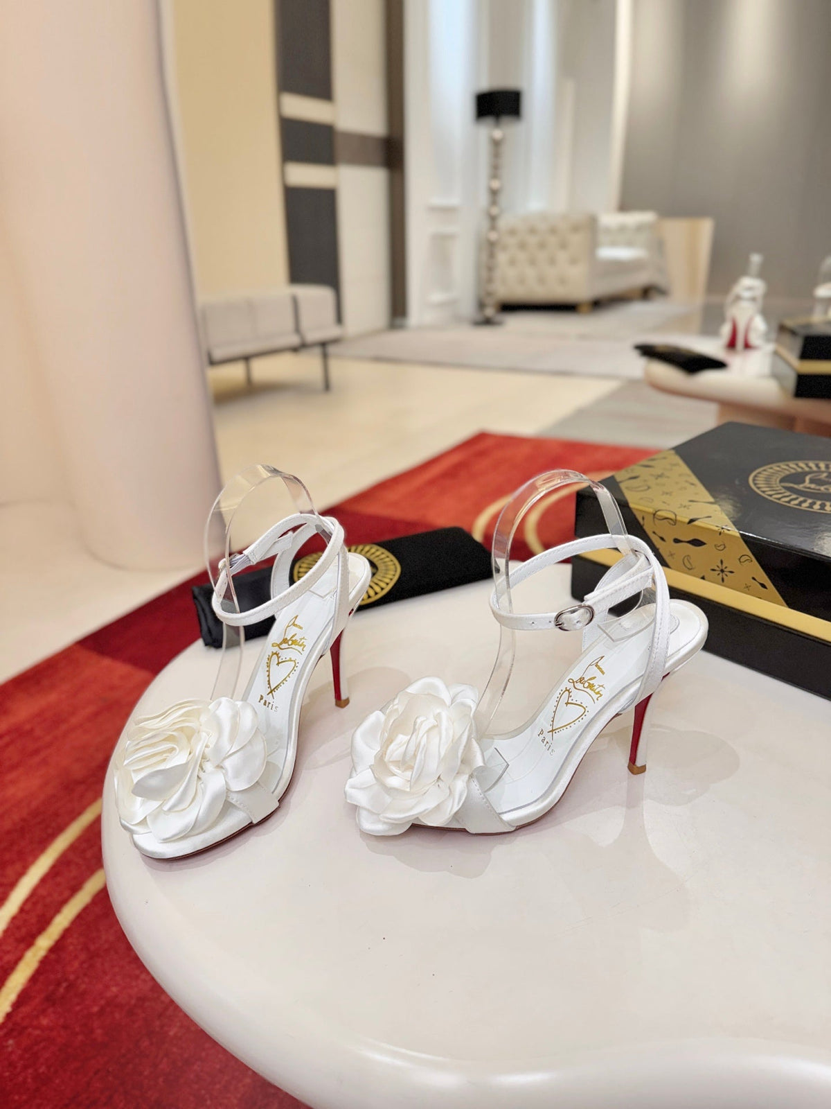 Christian Louboutin 2026 Sandals Miss Z Flora 100 Bianco Crepe Satin