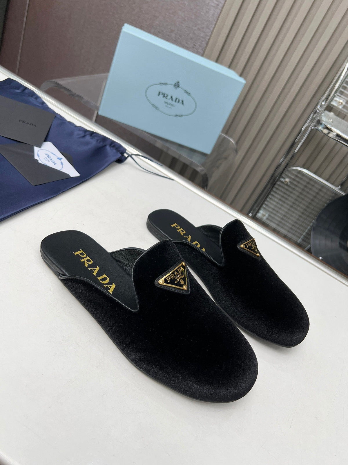 Prada 26s Velvet Mules Black Velvet 140368