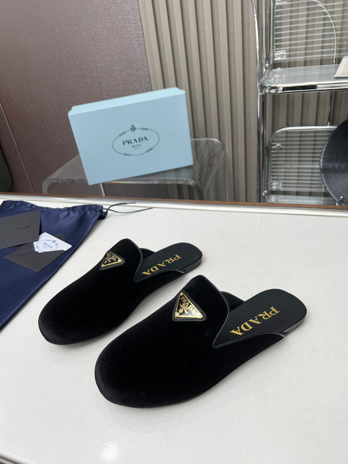 Prada 26s Velvet Mules Black Velvet 140368