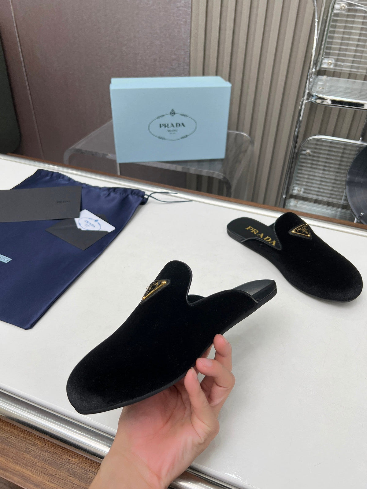 Prada 26s Velvet Mules Black Velvet 140368
