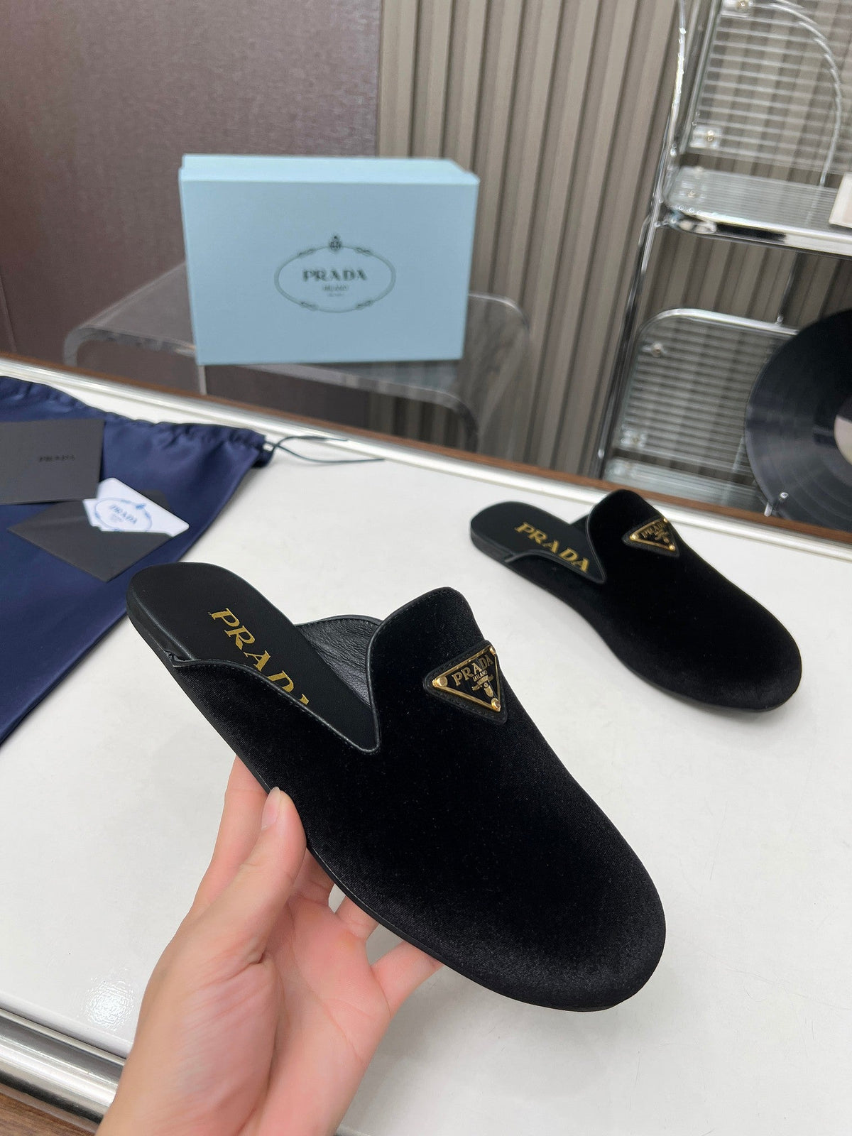 Prada 26s Velvet Mules Black Velvet 140368