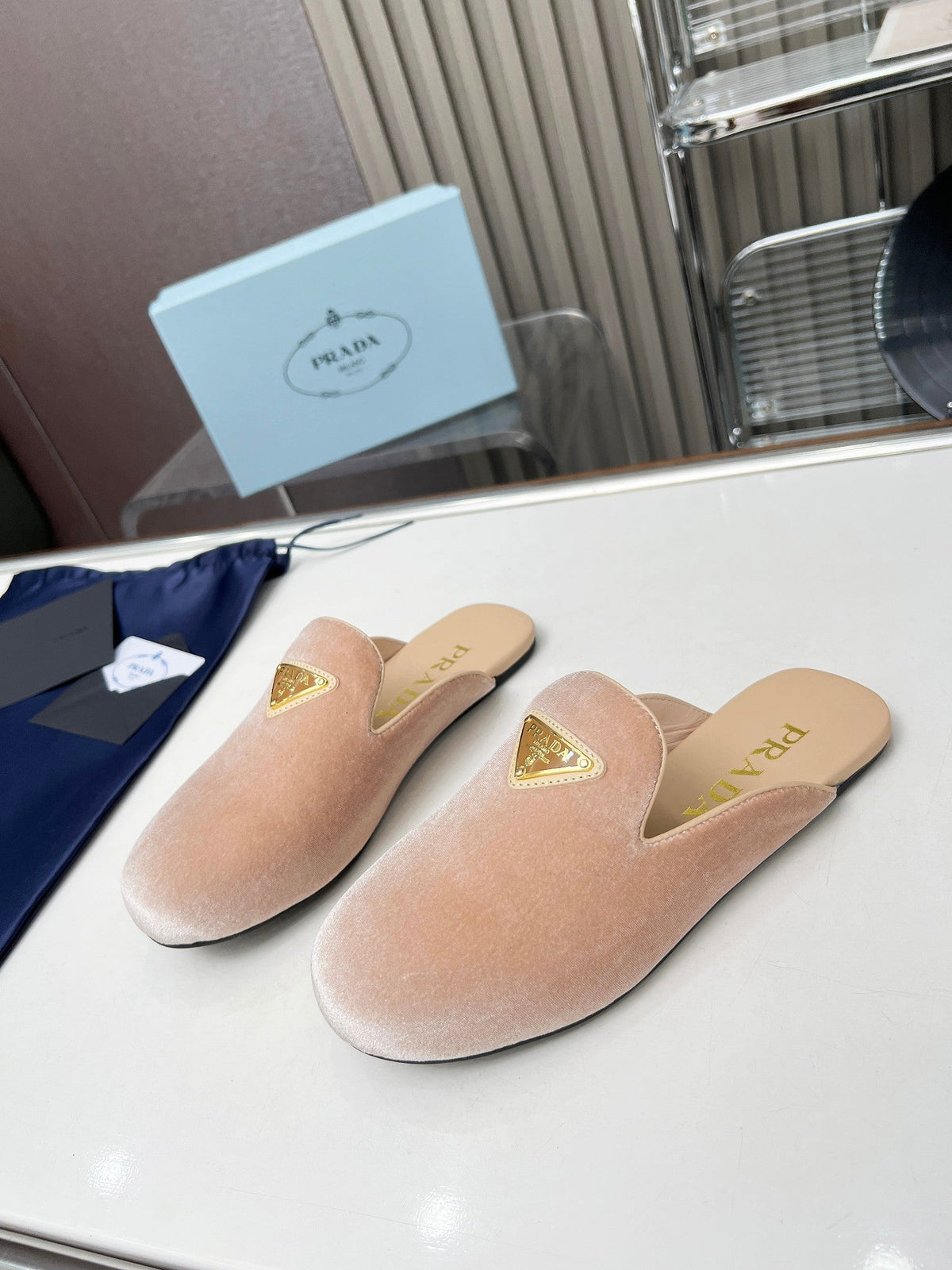 Prada 26s Velvet Mules Beige Velvet 140369