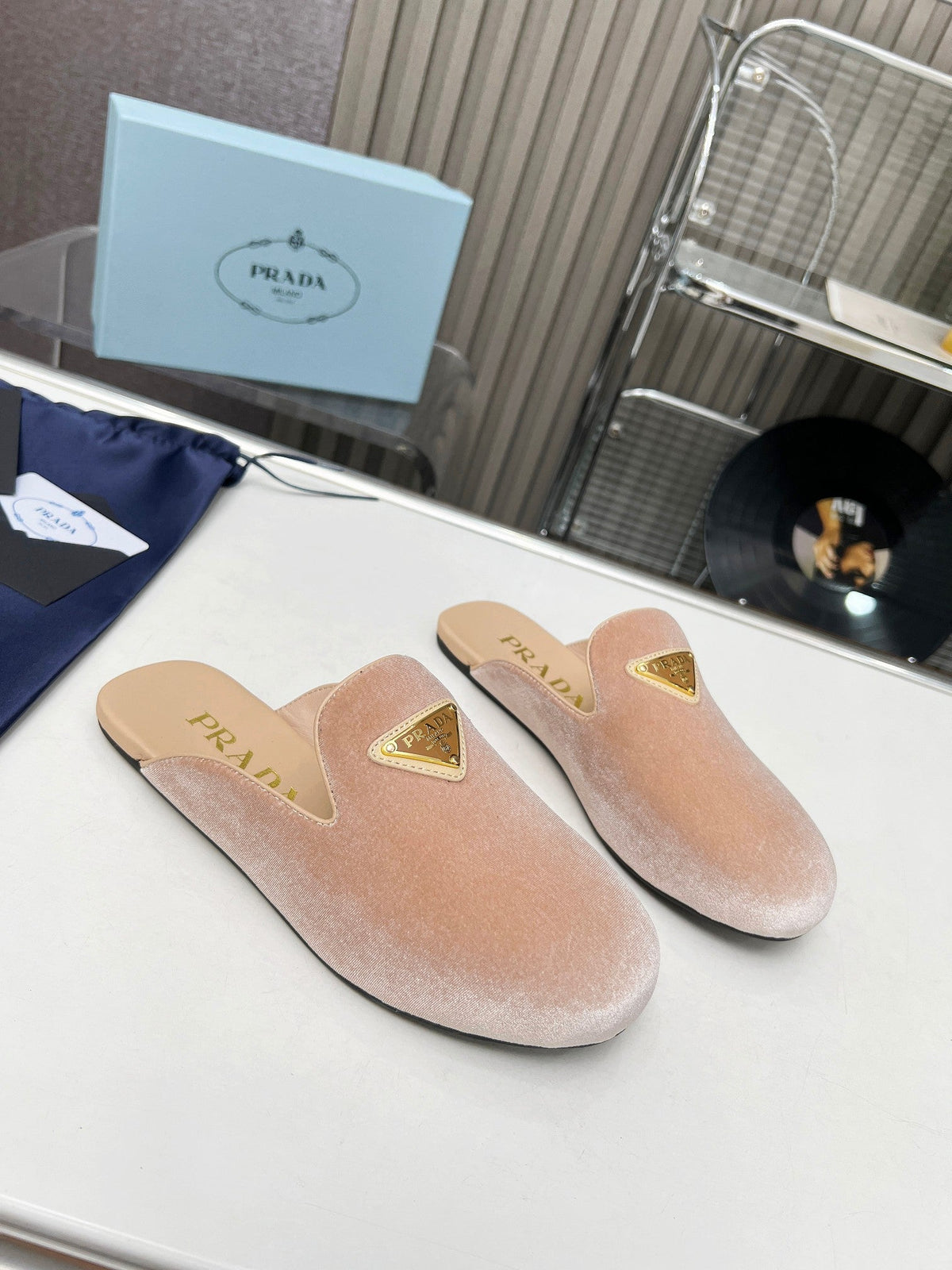Prada 26s Velvet Mules Beige Velvet 140369