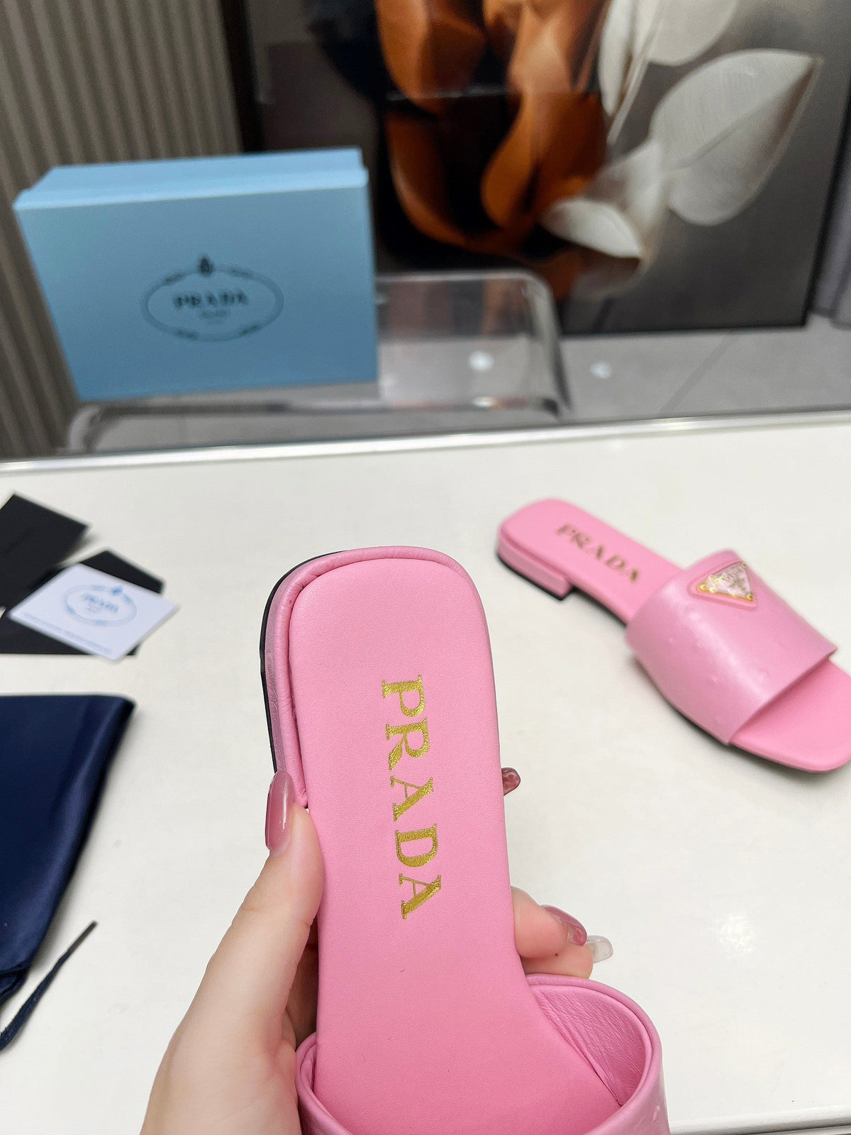 Prada 26s Slide Sandals Pink Ostrich Leather 140499