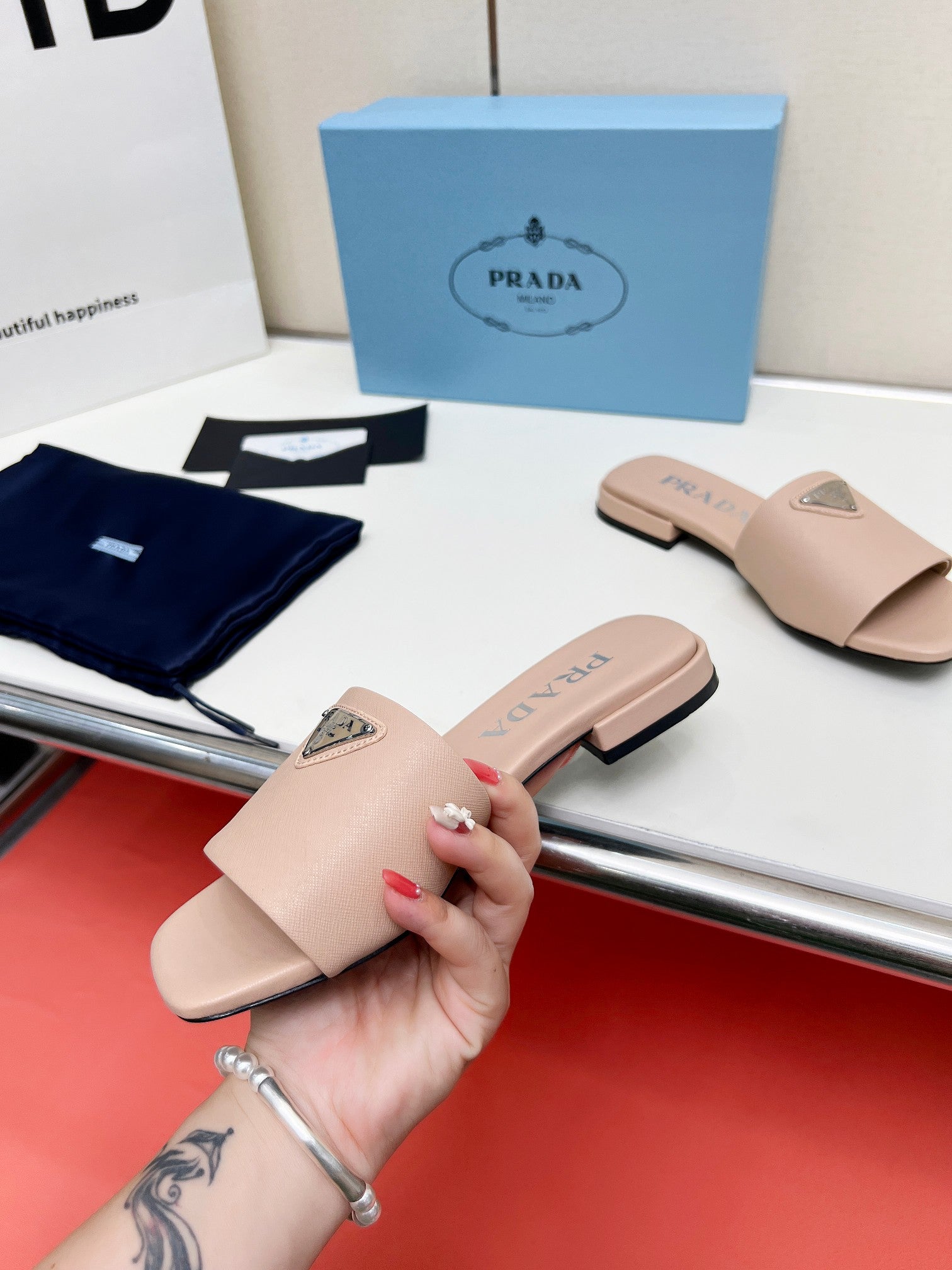 Prada 26s Saffiano Slides Powder Pink Leather 986629