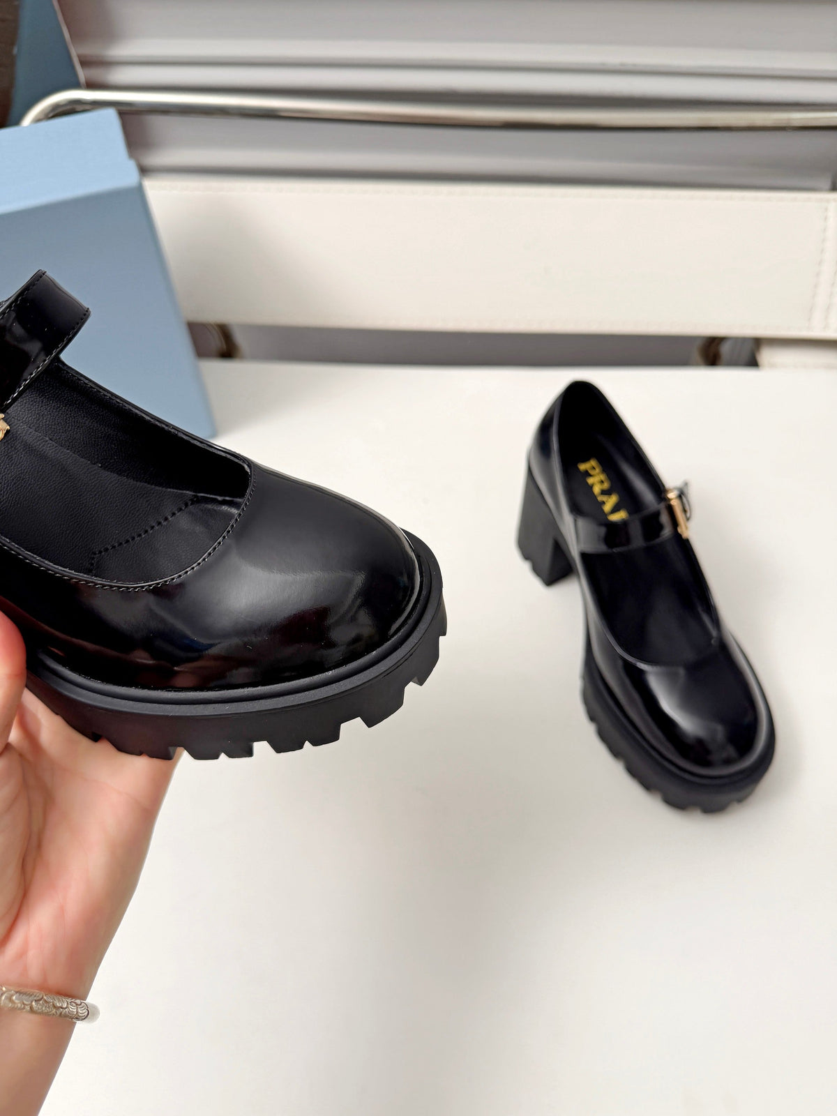 Prada Mary Jane Platform Pumps Black Patent Leather 118330