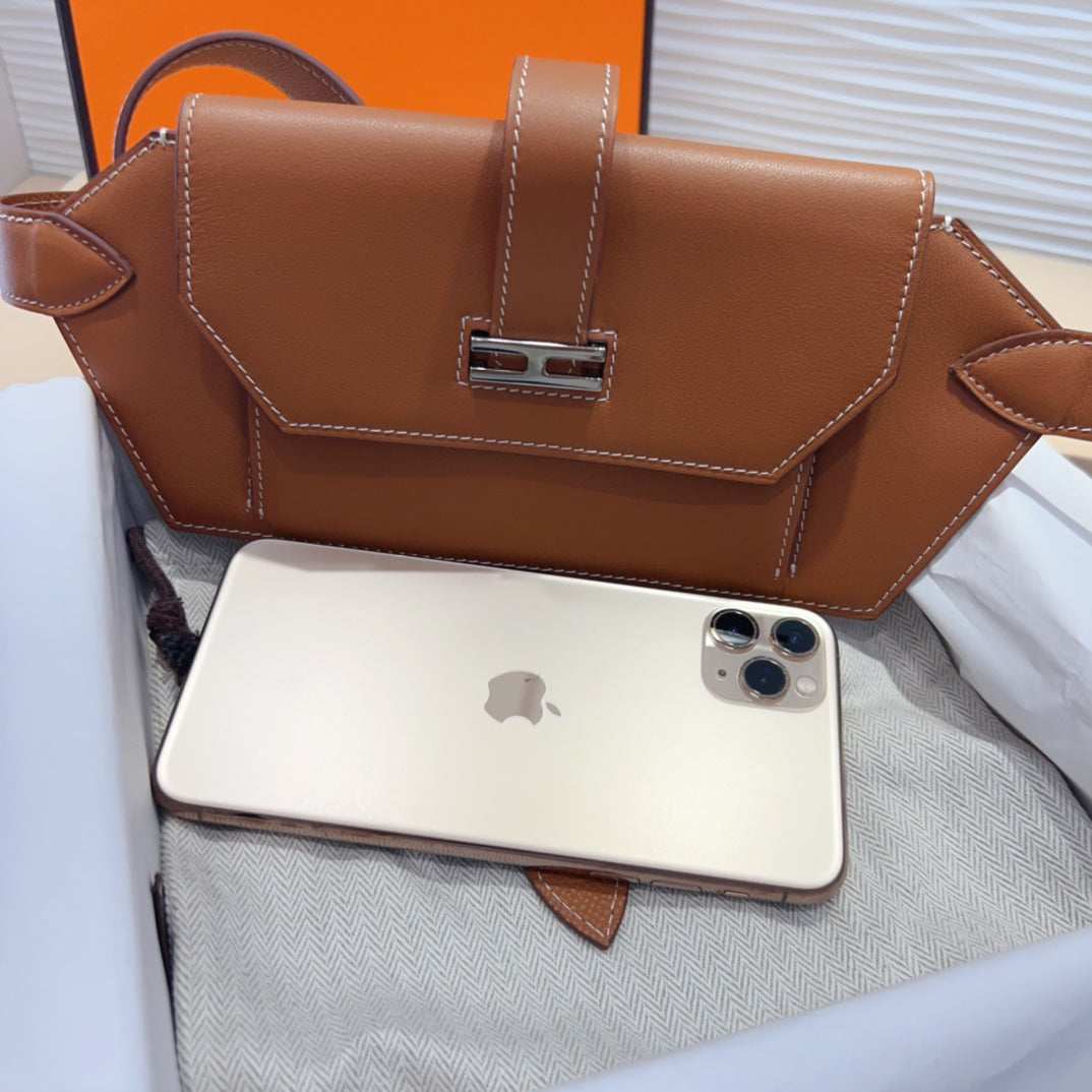 elan pocket 30 belt brown bag silver hardware