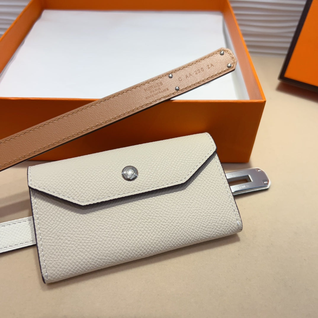 HM KELLY WHITE POCKET 18MM BELT LEATHER SILVER HARDWARE
