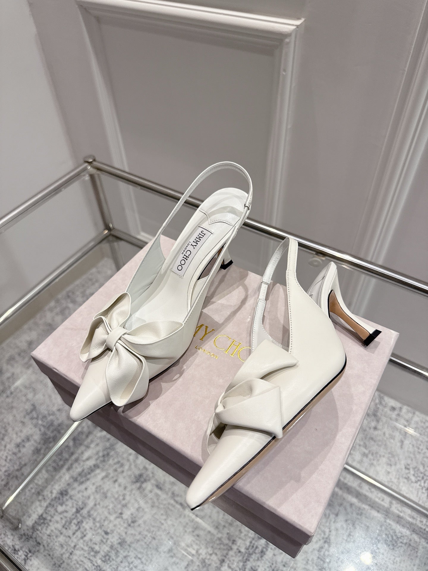 Jimmy Staz Slingback 70mm White Sheepskin 422441