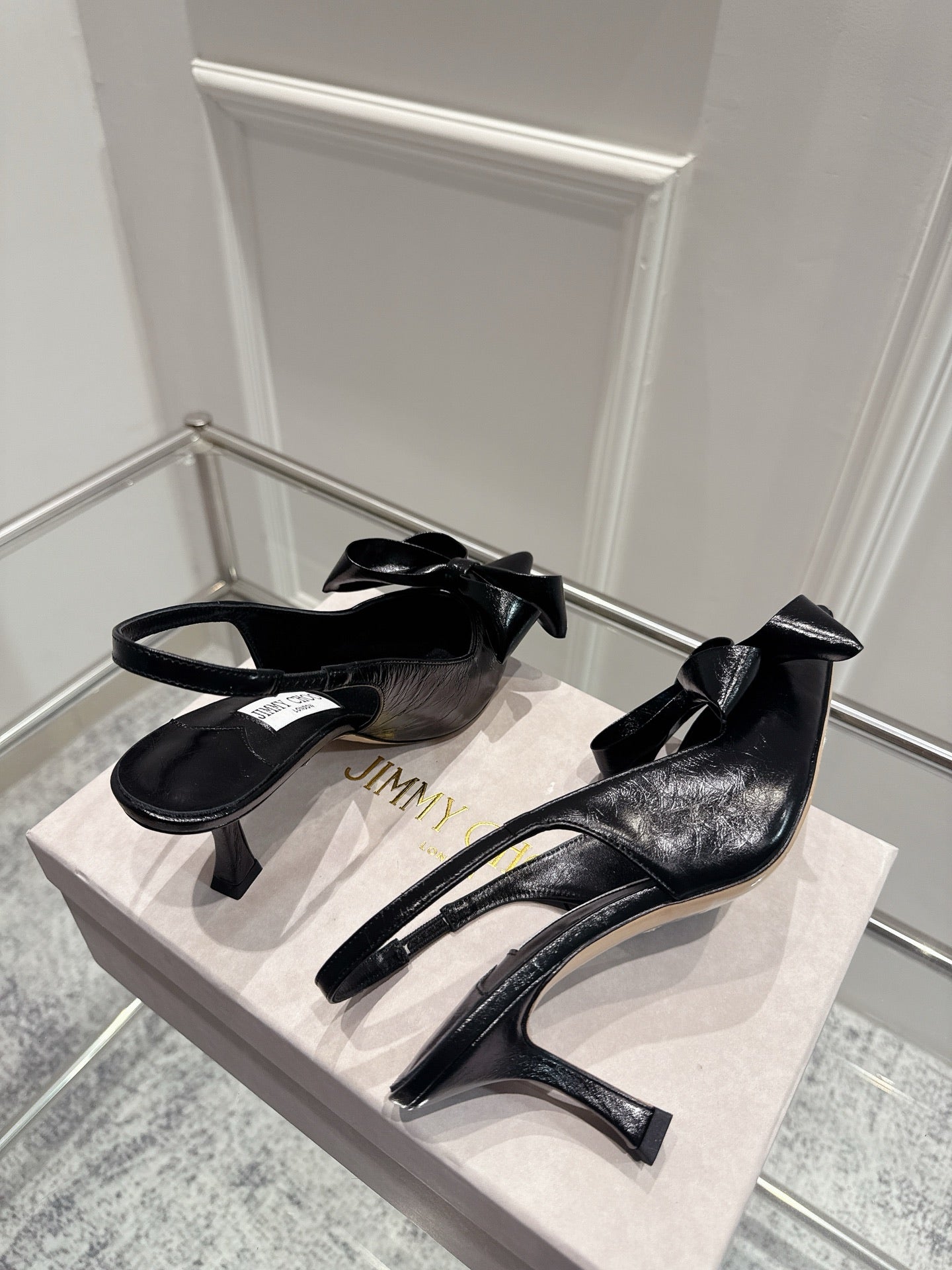 Jimmy Staz Slingback 70mm Black Sheepskin 422442