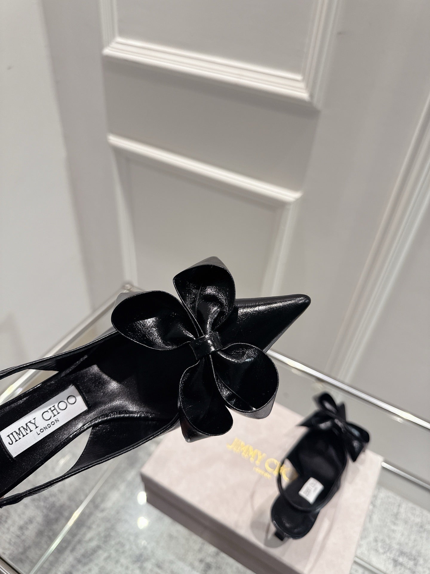 Jimmy Staz Slingback 70mm Black Sheepskin 422442